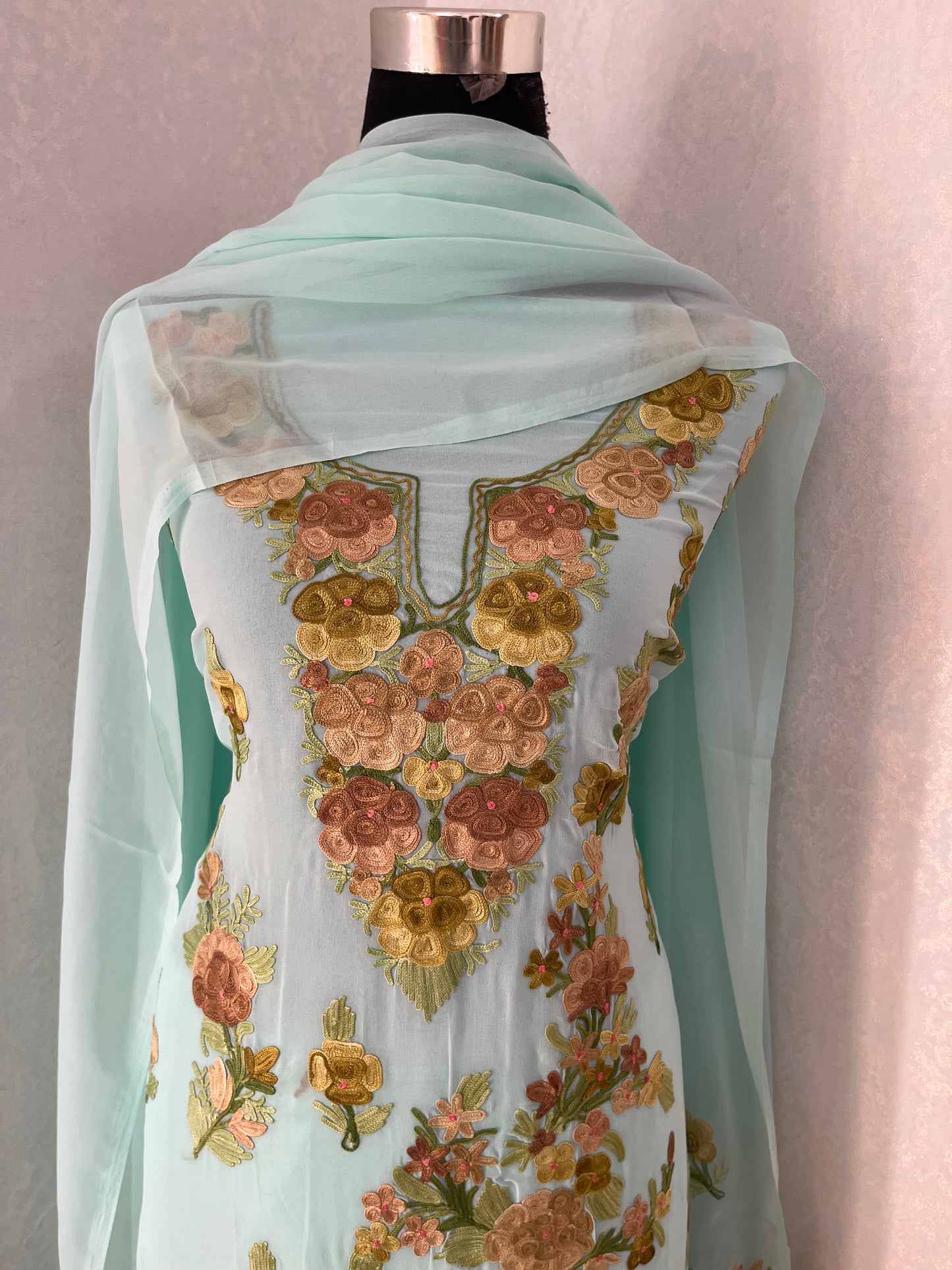 Blue Georgette 3 Pc Kashmiri Suit
