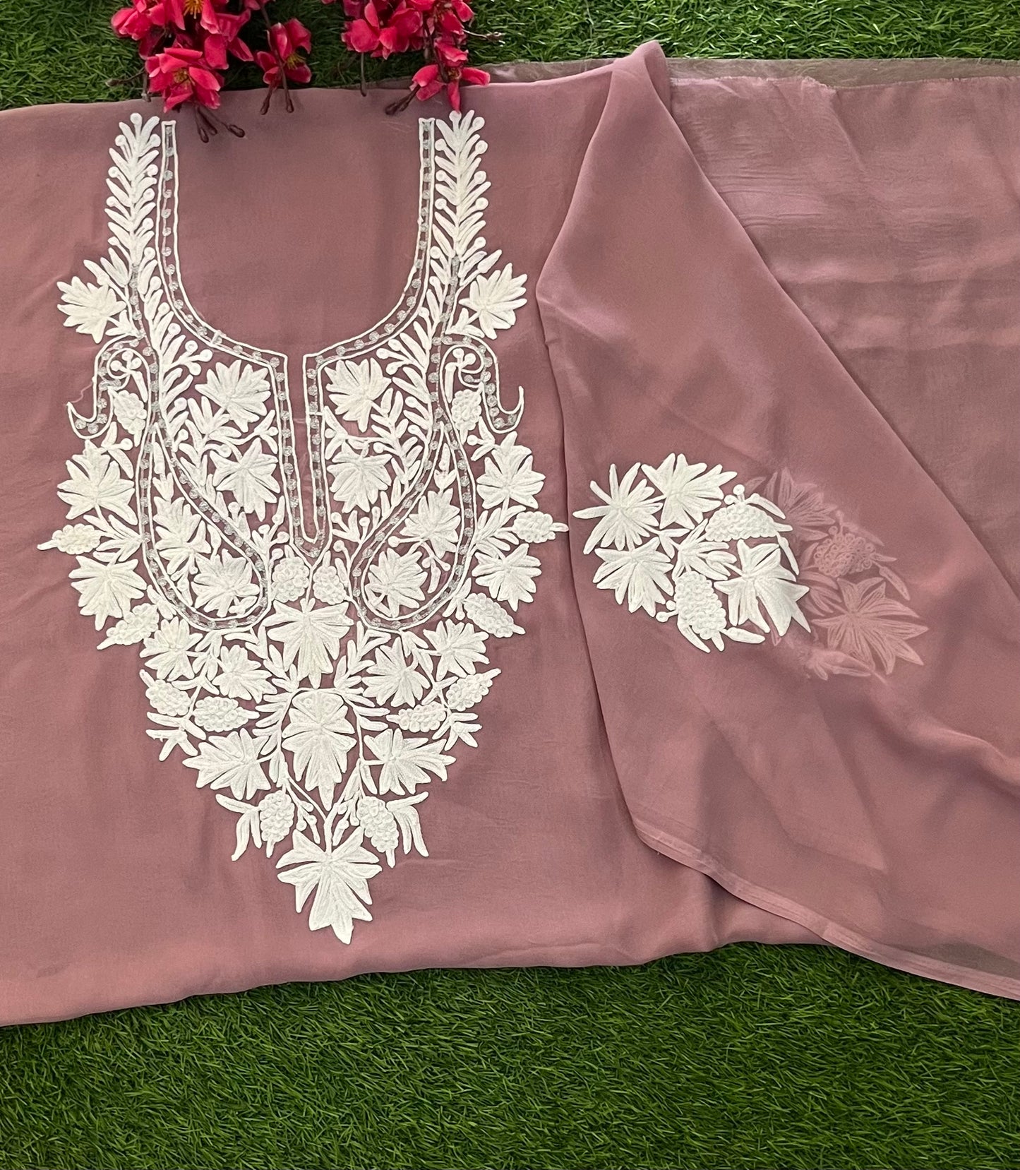 Lilac Georgette Kashmiri Kurta Material