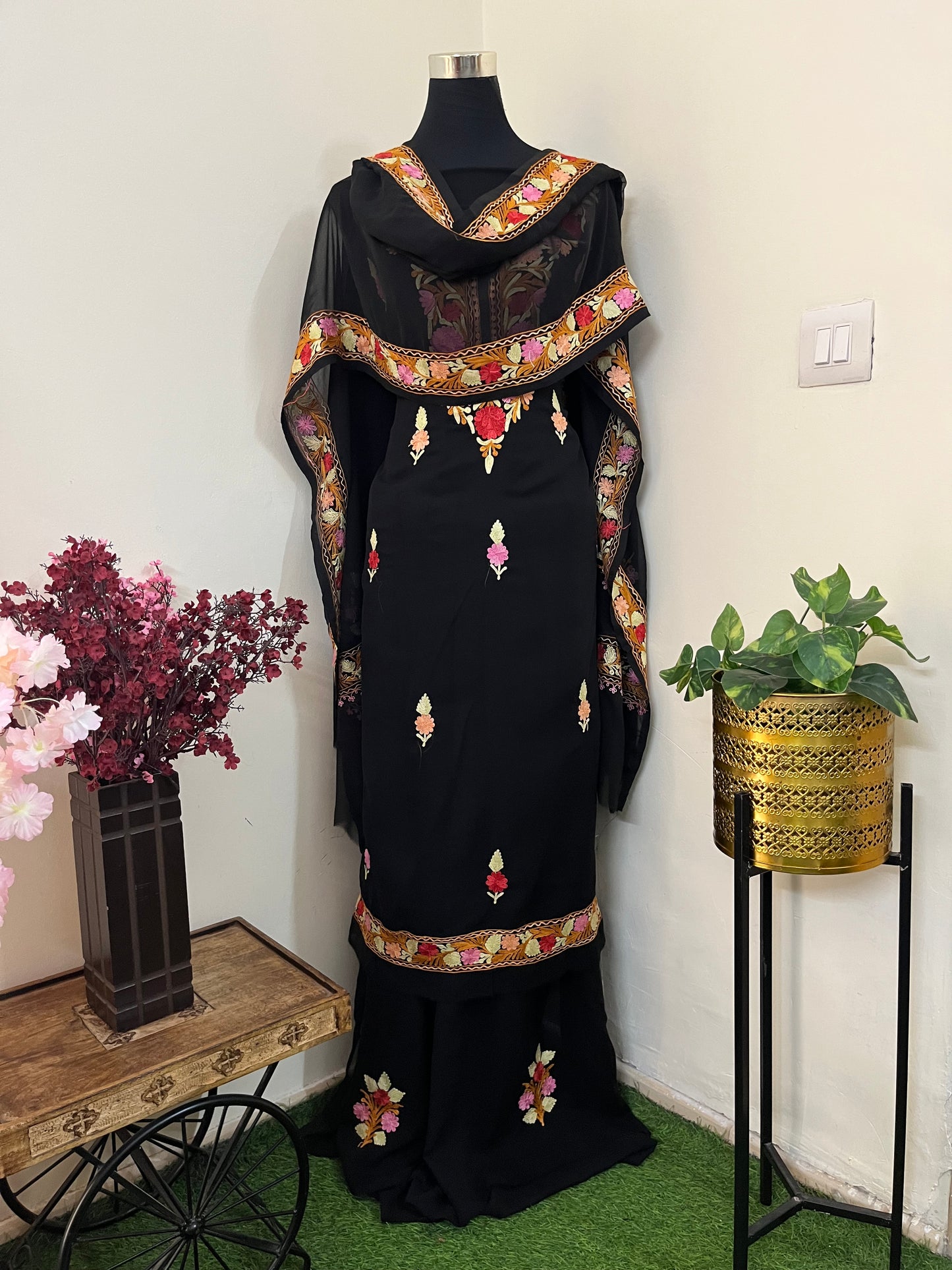 Black Georgette 3 Pc Aari Embroidered Suit Set