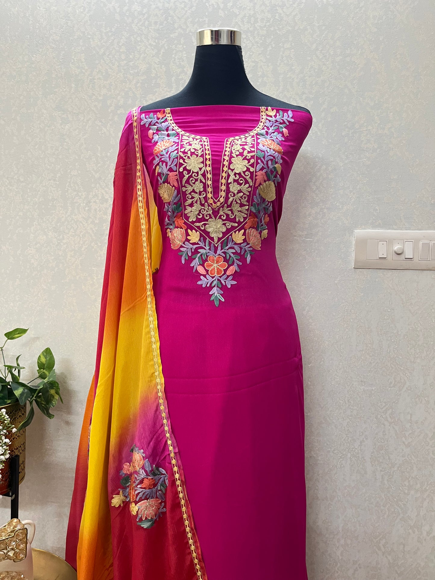 Hot Pink Premium Georgette Kashmiri Suit