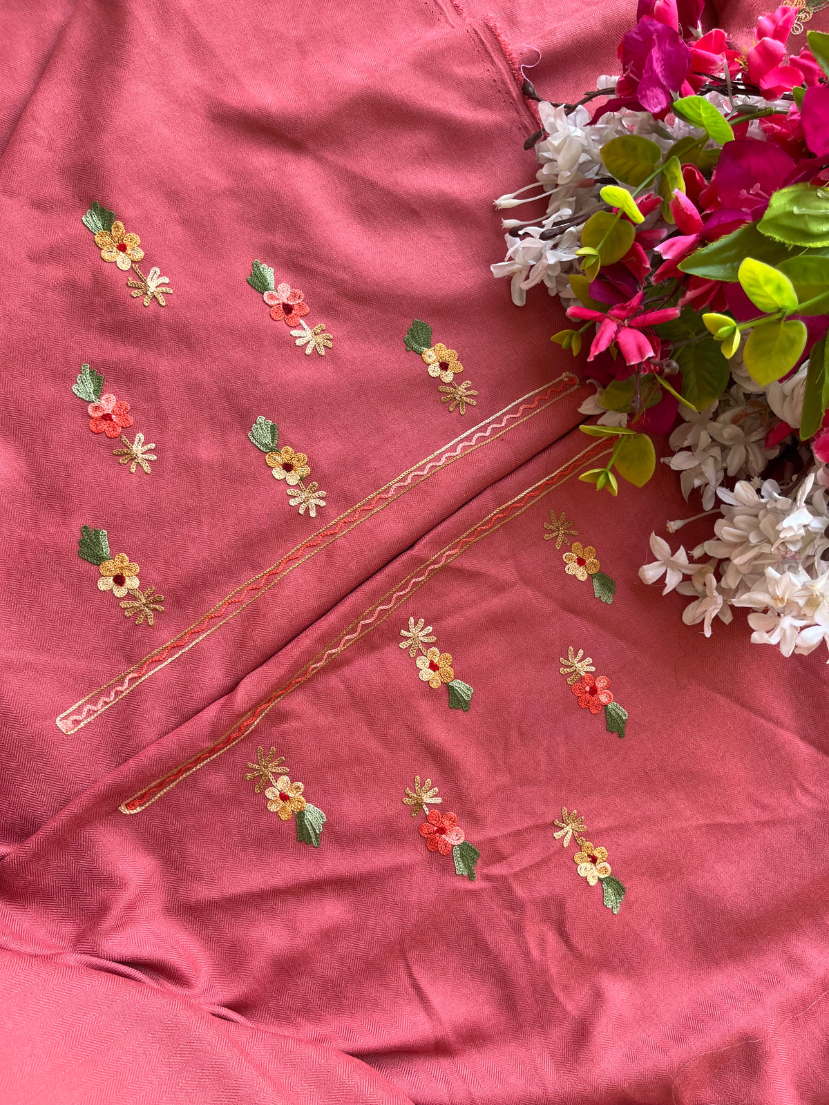 Pink Woollen Aari Embroidered 3pc suit