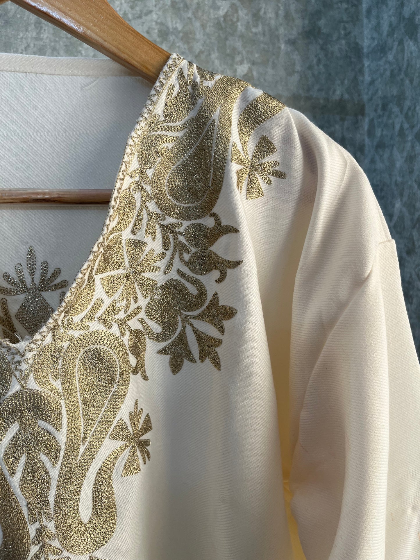 Off White Woollen Kashmiri Co-Ord Set ( Size 46)