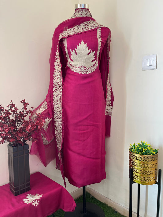 Sanam’ Hot Pink Tilla Embroidered Suit material