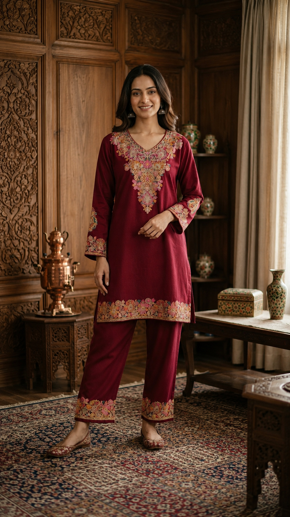 Maroon Cotton Stitched Co-ord Set( 42)