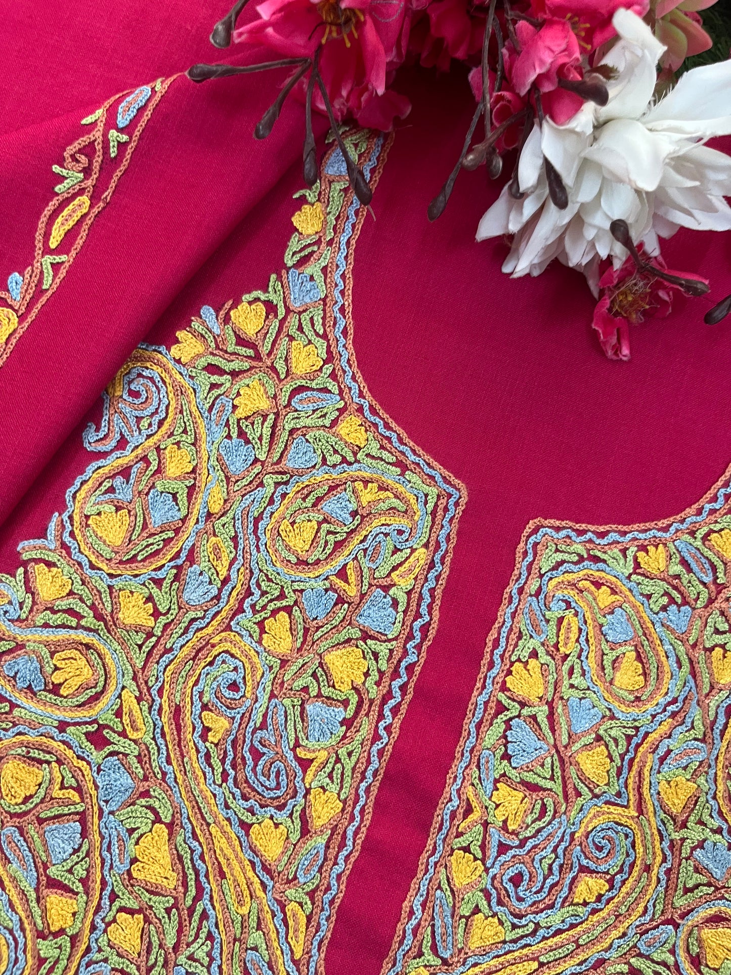 Hot Pink Cotton Two Piece Suit (Hand Embroidered)