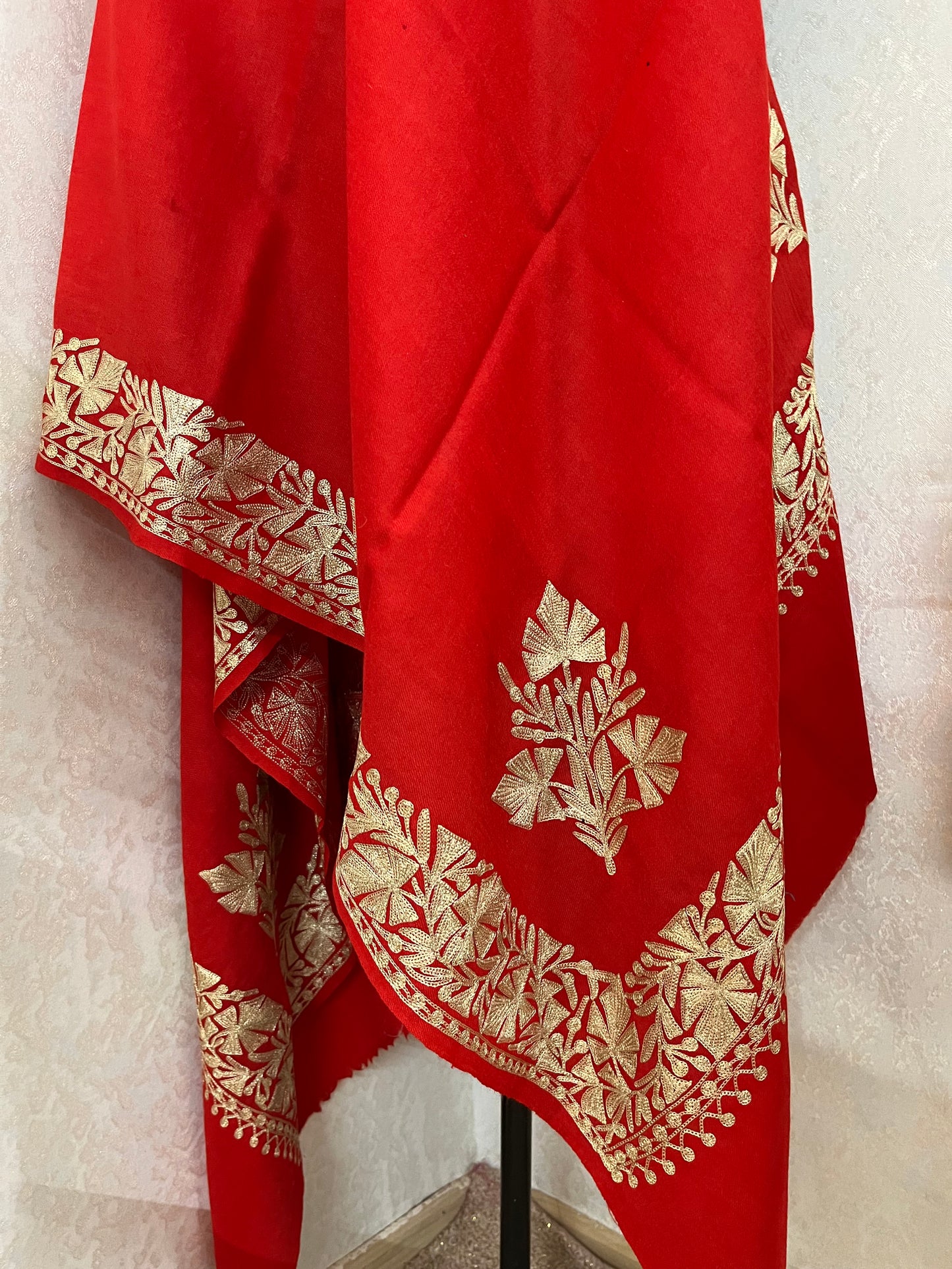 Red Semi Pashmina Tilla Embroidered stole