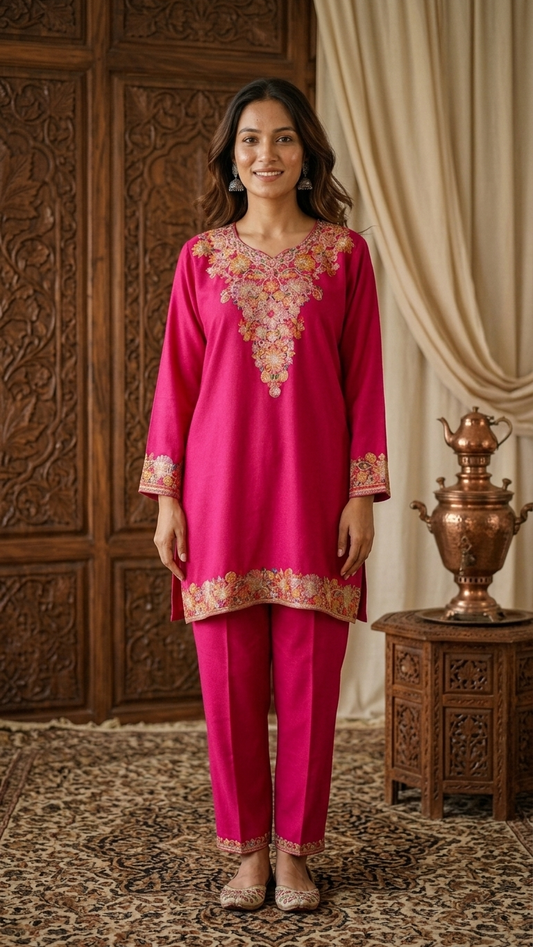 Hot Pink Cotton Stitched Co-ord Set( 42)