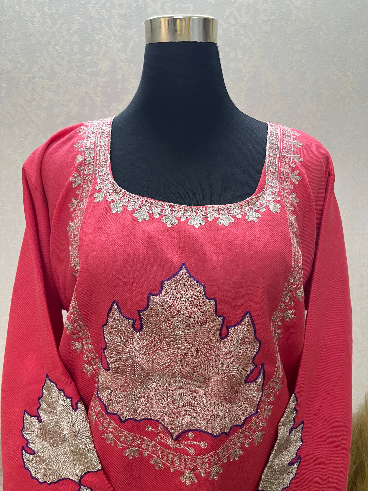 Carrot Pink Woollen Kashmiri Co-Ord Set ( Size 44)