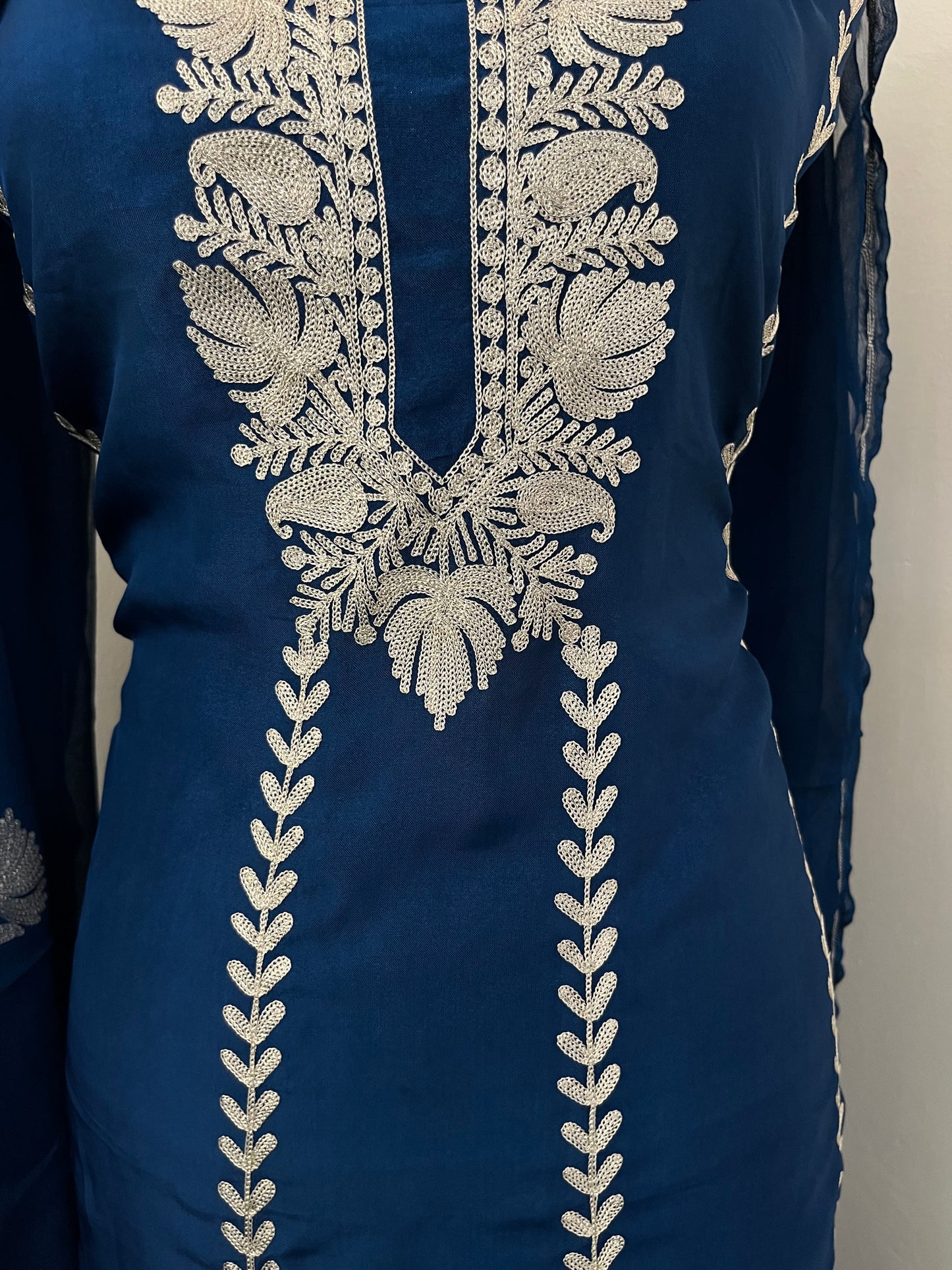 Sanam’ Royal Blue Silk Tilla Embroidered Suit material