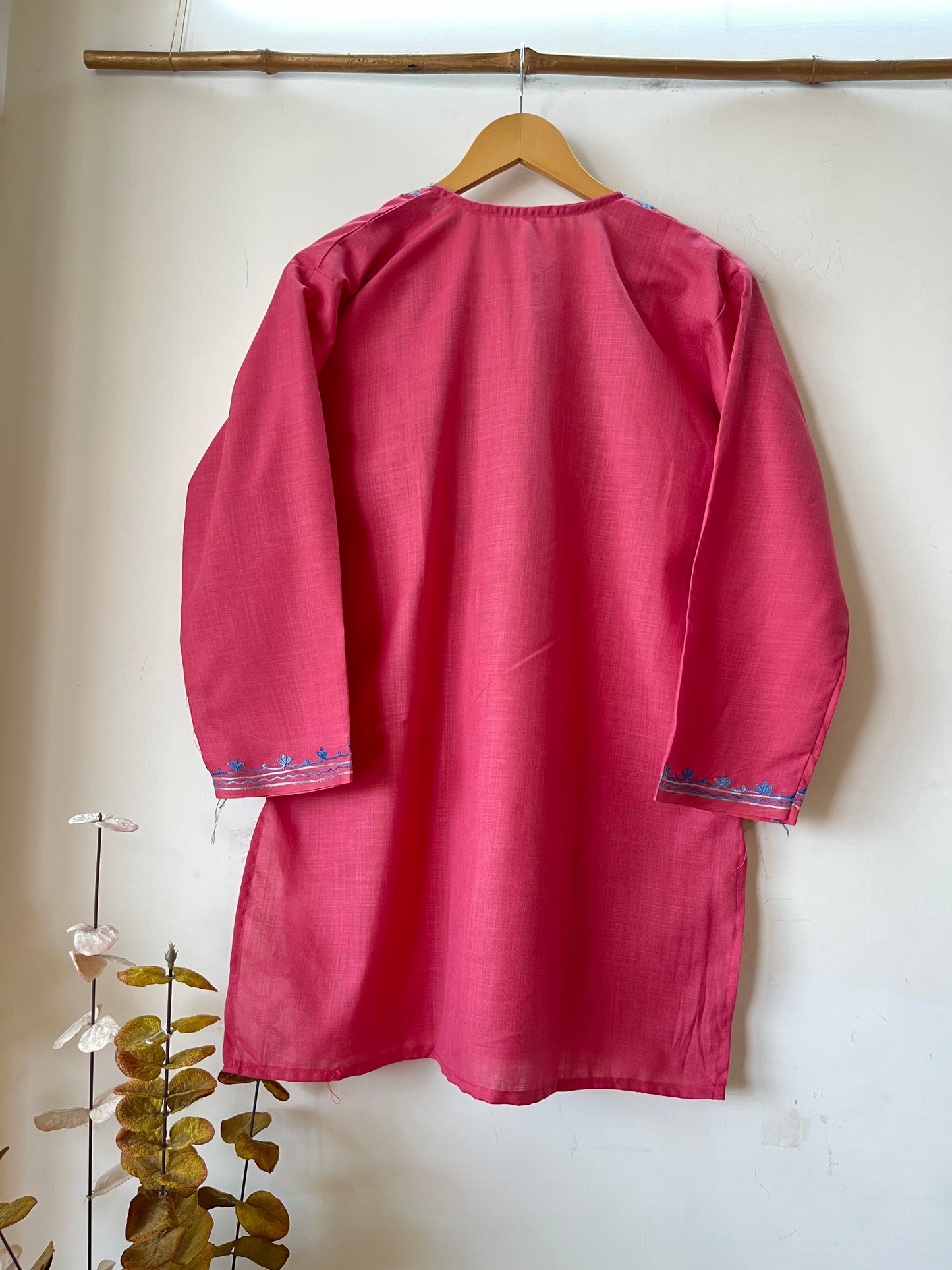 Pink Cotton Aari Work Kurta