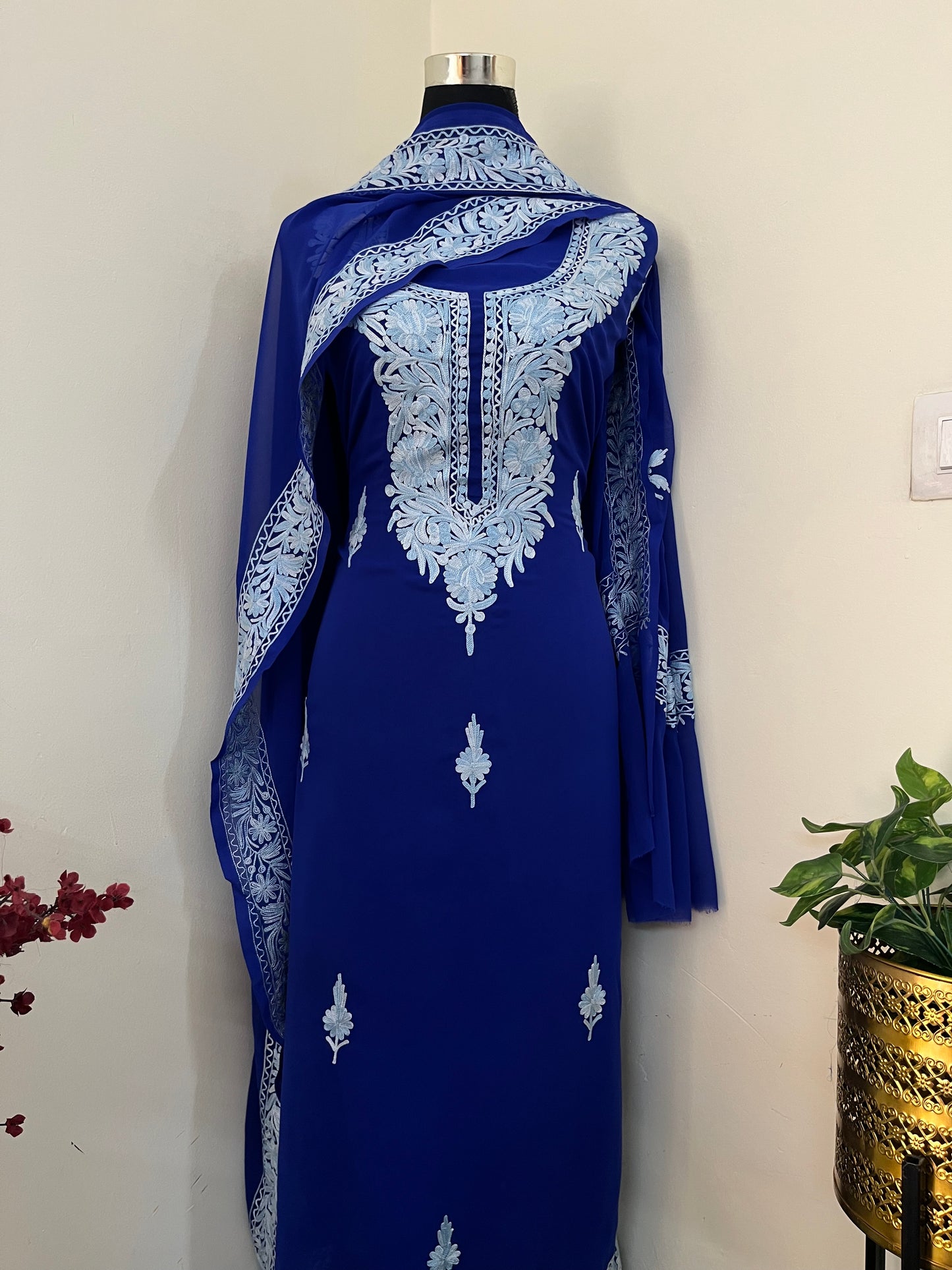 Electric Blue Georgette Kashmiri Suit