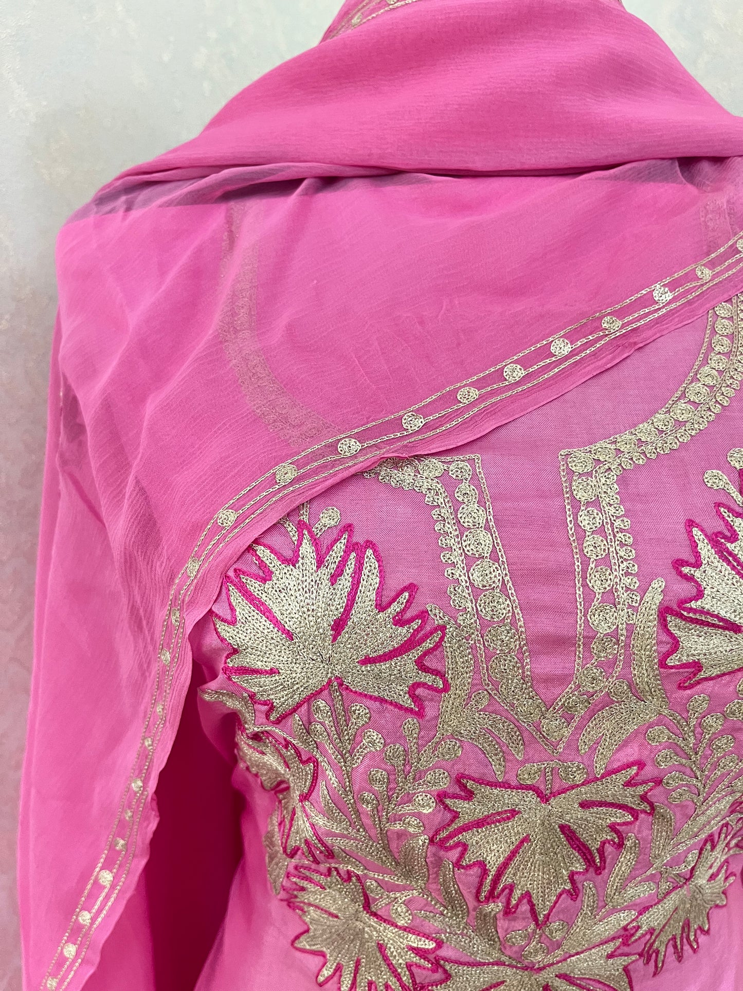 Soft Pink Silk Tilla Kashmiri Suit