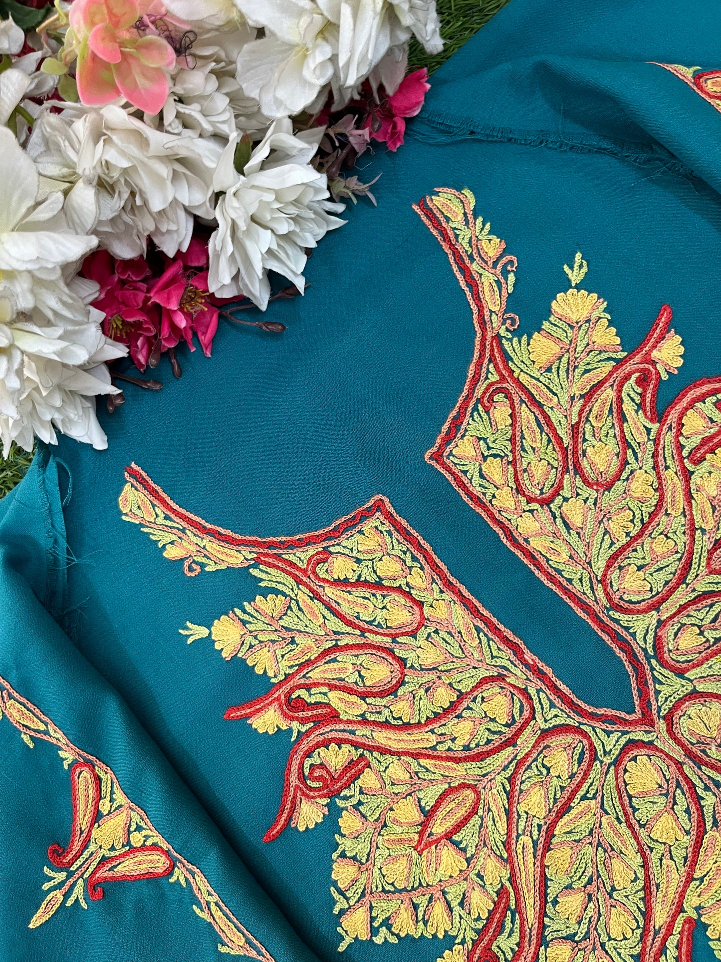 Green Cotton Two Piece Suit (Hand Embroidered)