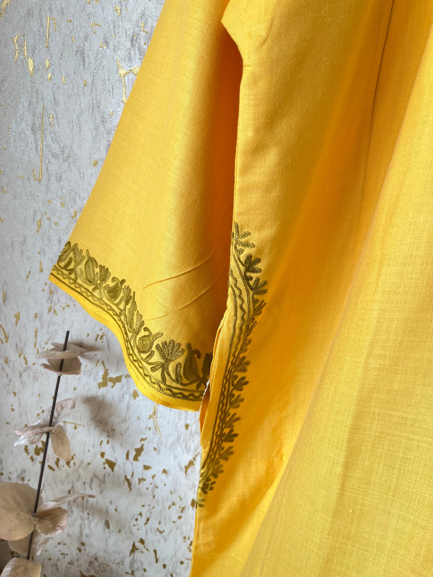 Yellow Cotton Pheran Set (Free Size)