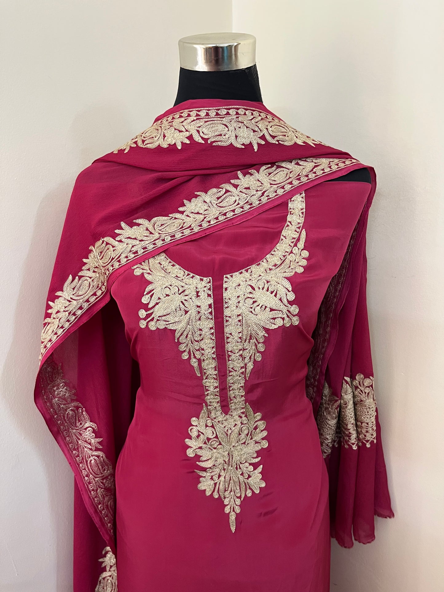 Fuchsia Pink Crape Kashmiri Suit