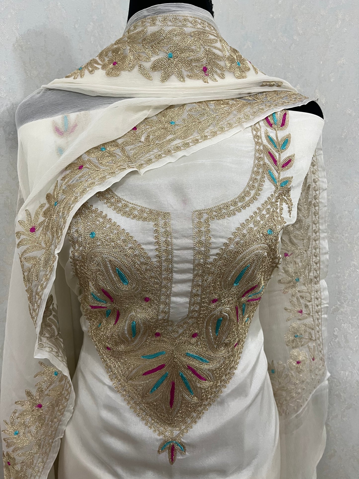 Ivory Opada Silk Kashmiri Suits