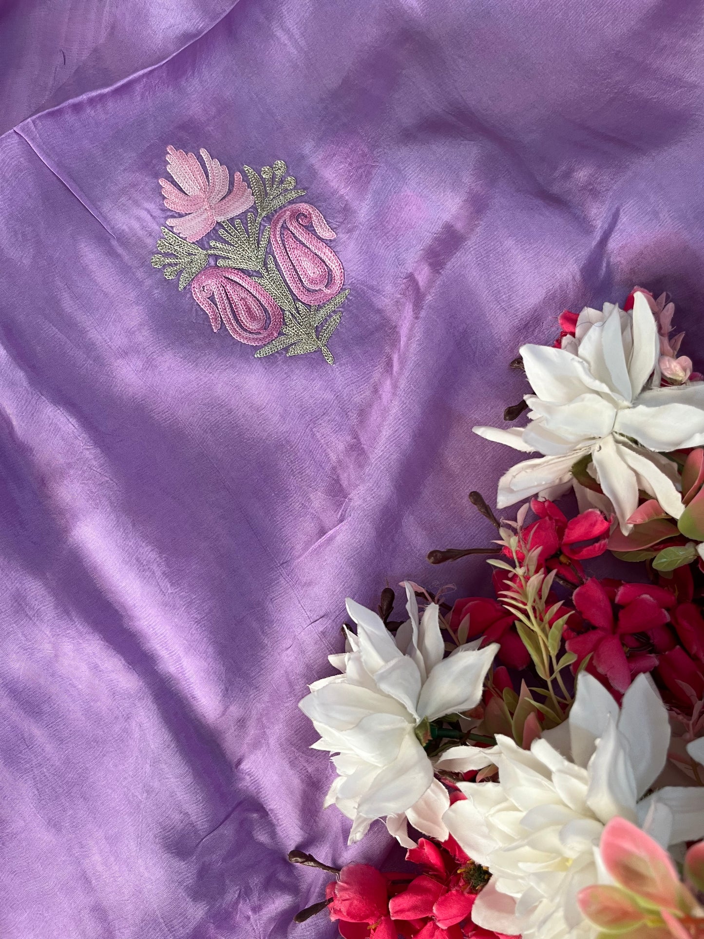 Lavender Sanam’ Silk Aari Embroidered Suit material
