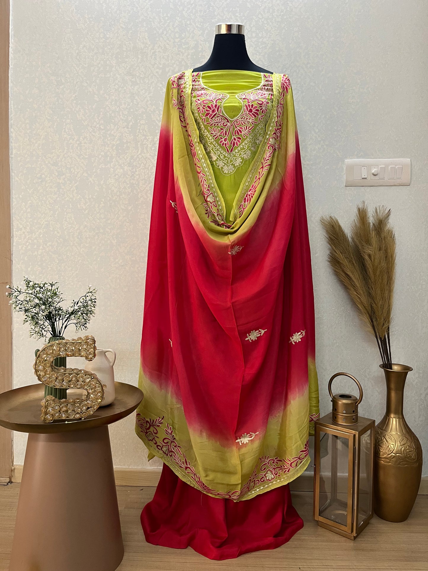 Pure Chinon 3 Pc Heavy Front Back Kashmiri Suit
