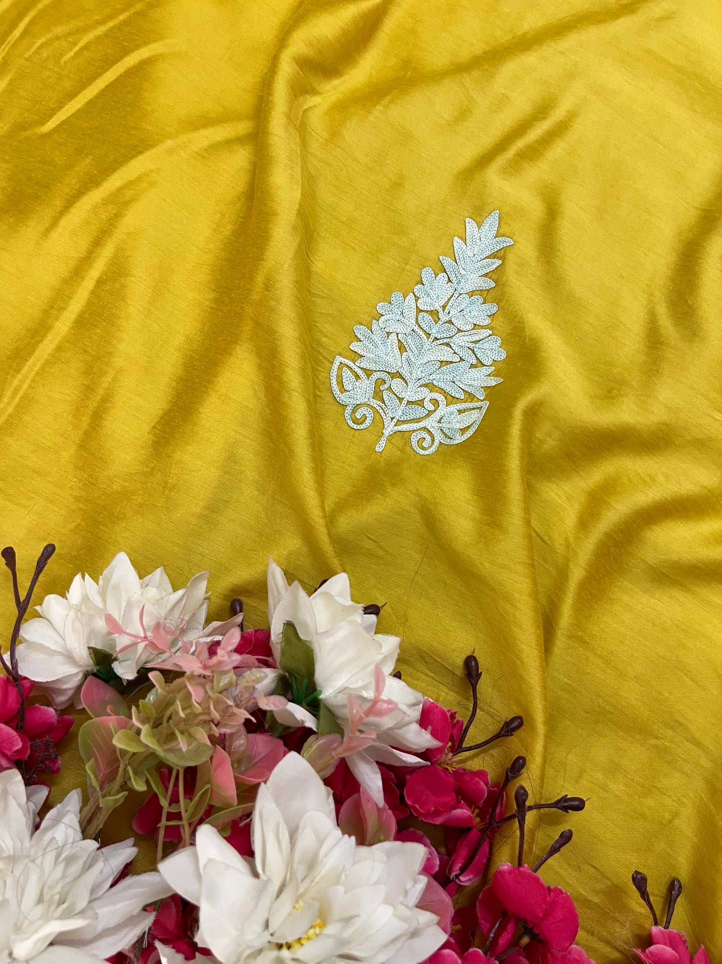 Golden Yellow Chanderi Silk Kashmiri Suit