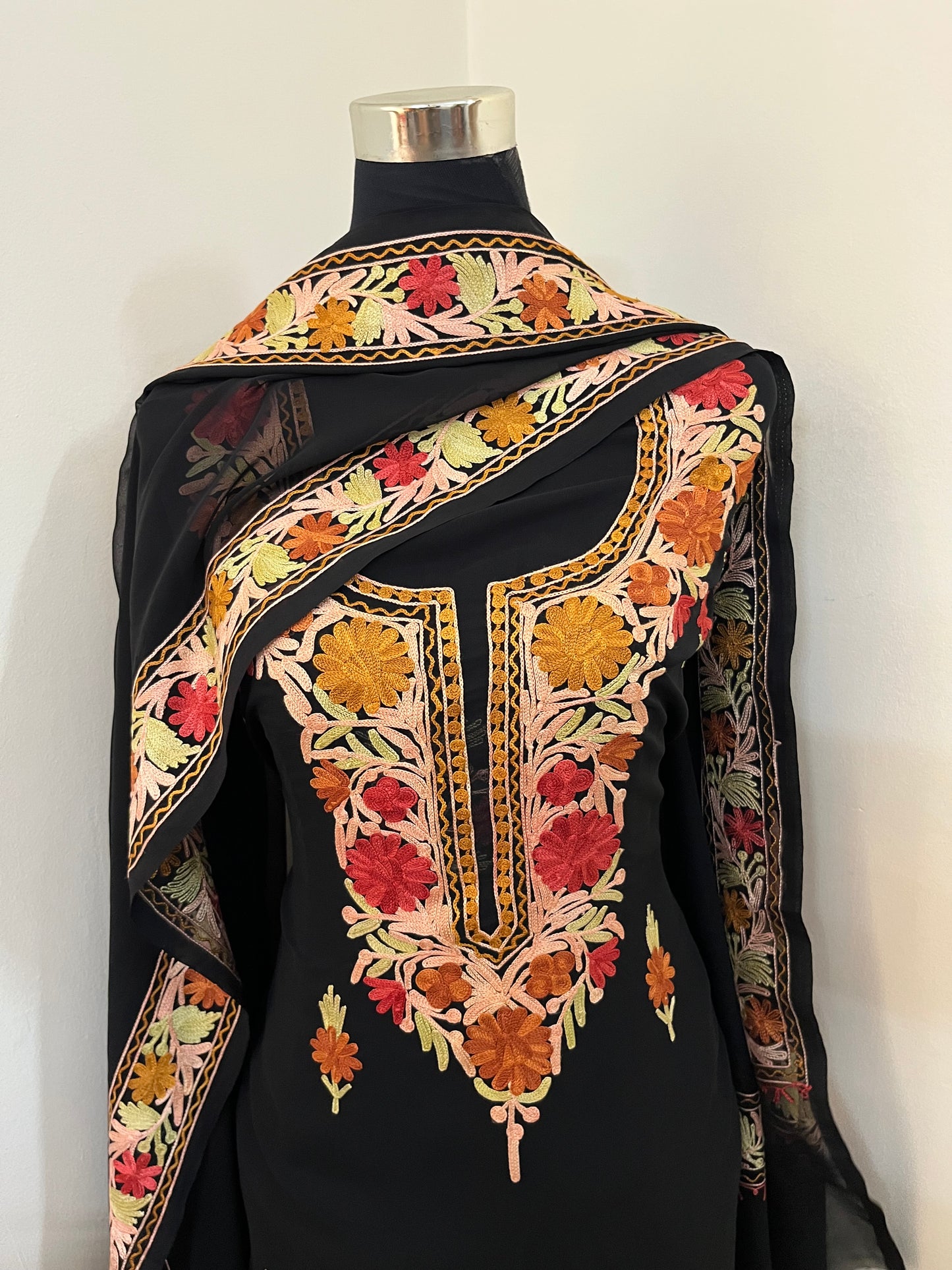 Black Georgette 3 Pc Aari Embroidered Suit Set