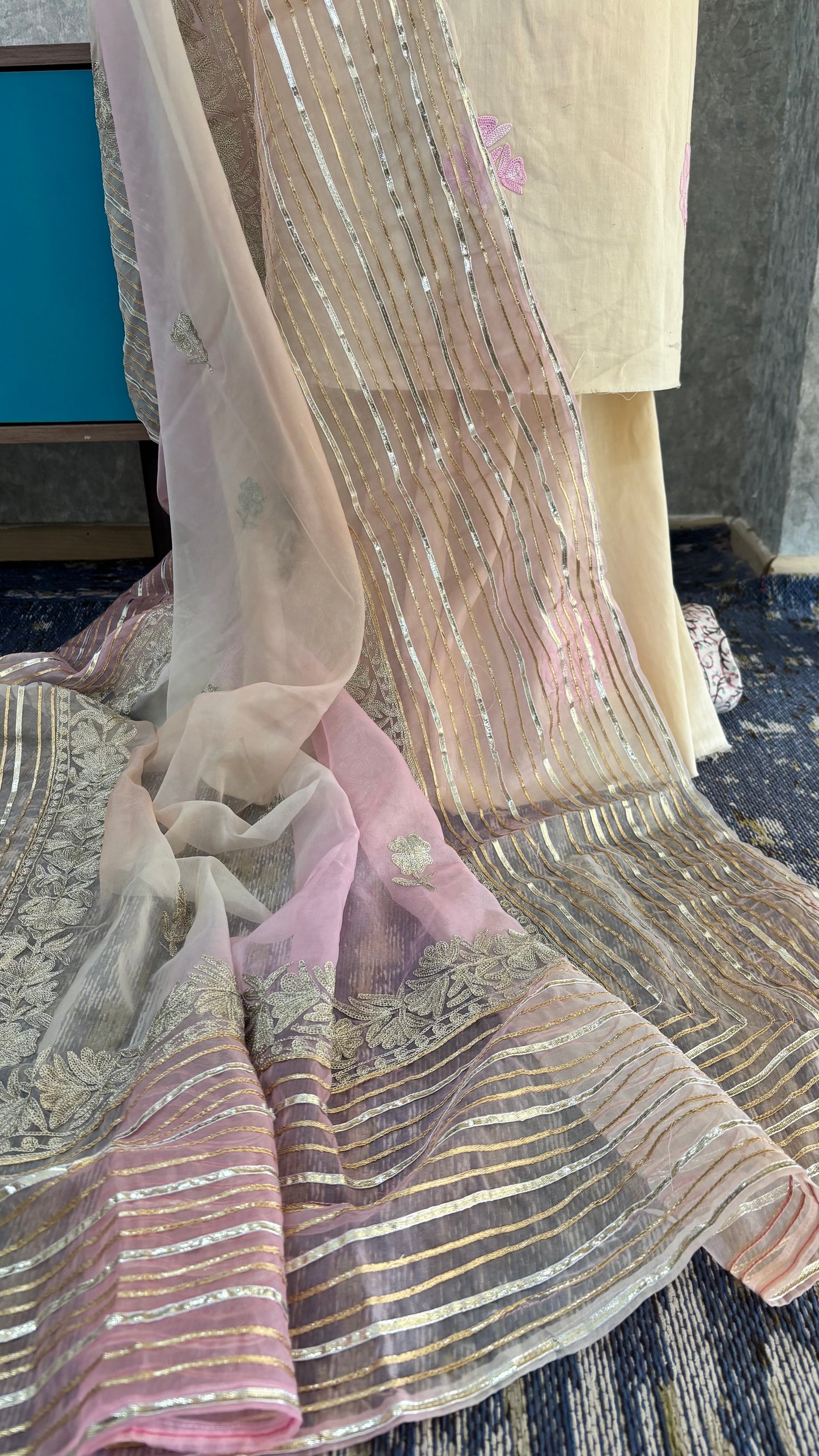 Ivory Satin Cotton Kashmiri Suit