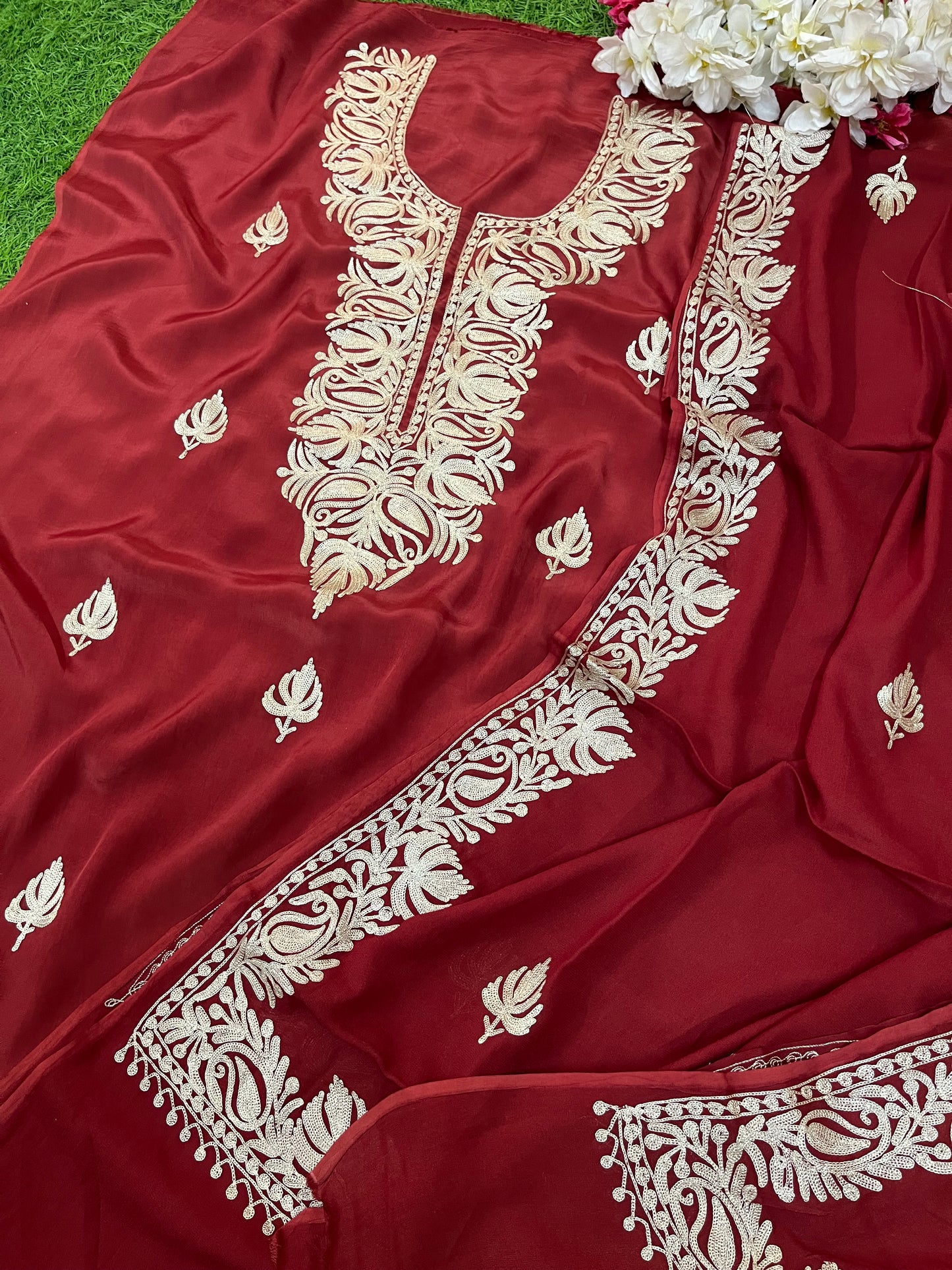 ‘Kalaa’ Rust Crape Kashmiri Suit