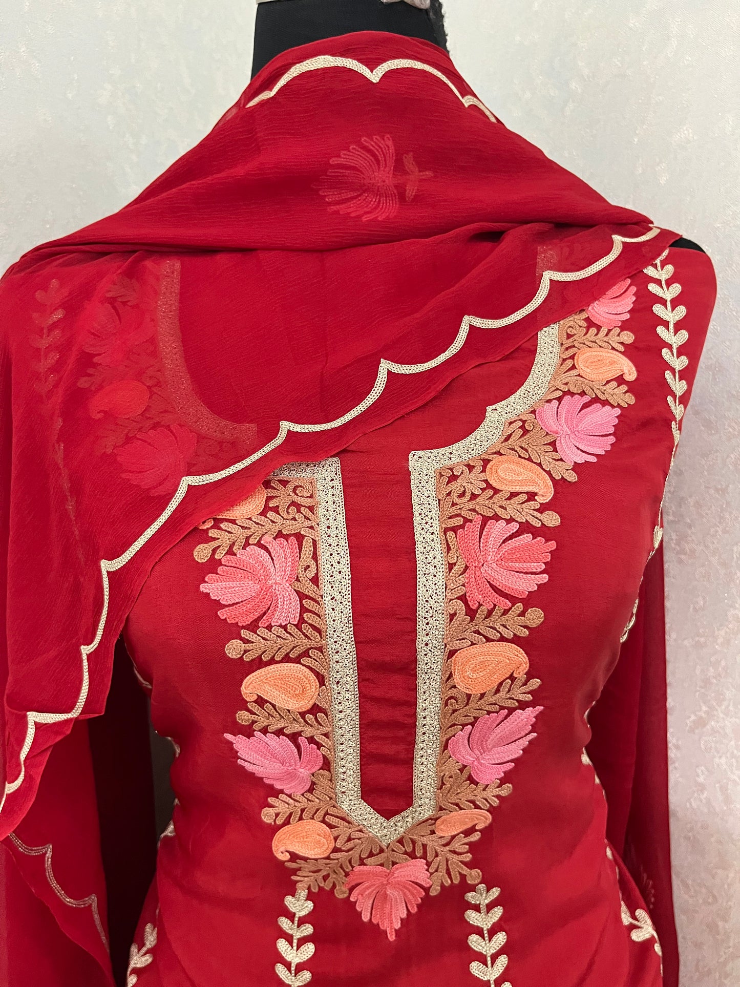 Sanam’ Maroon Silk Aari Embroidered Suit material