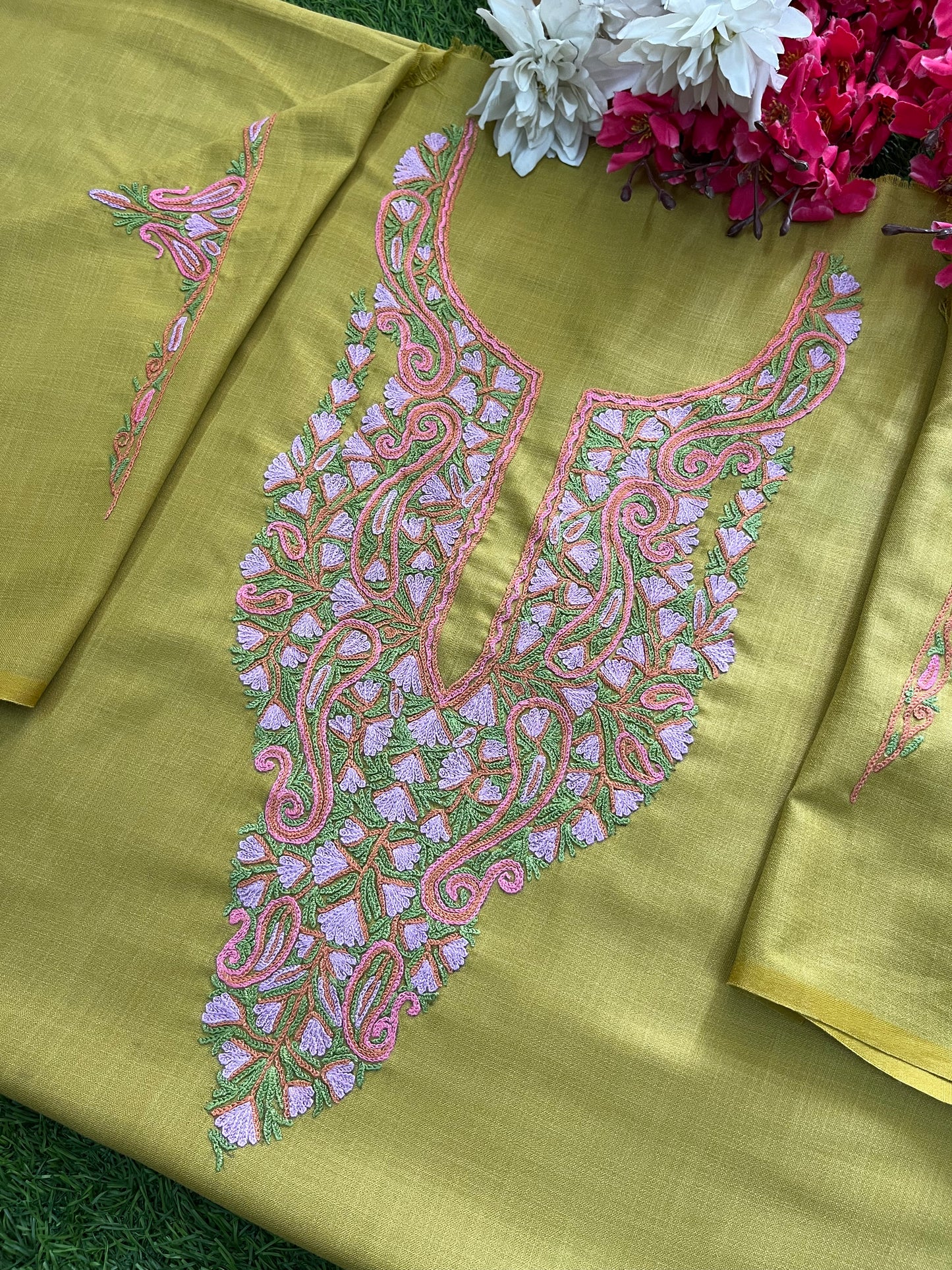 Heena Green Cotton Two Piece Suit (Hand Embroidered)