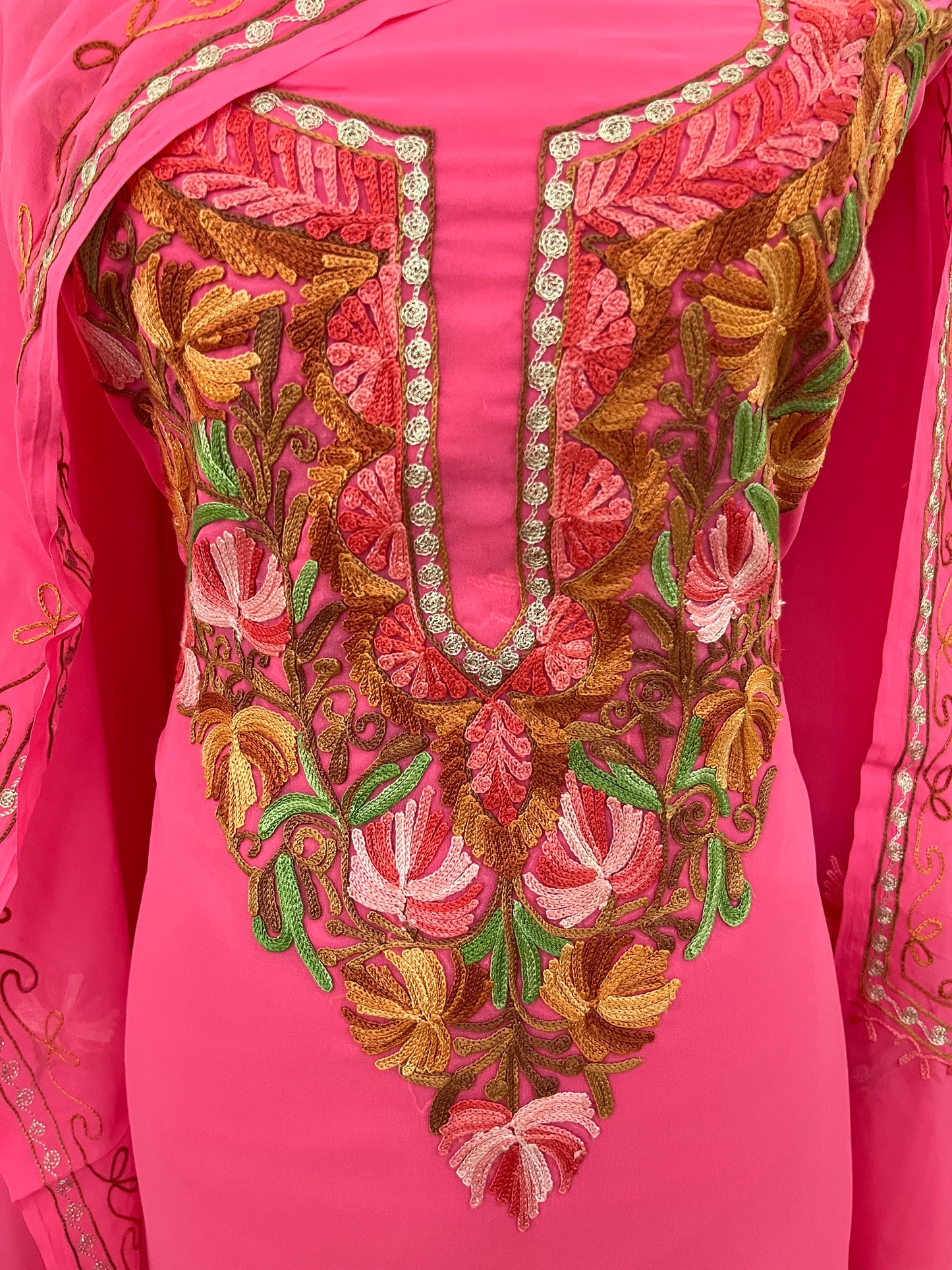 Candy Pink Georgette Shirt and Dupatta Aari Embroidered Suit
