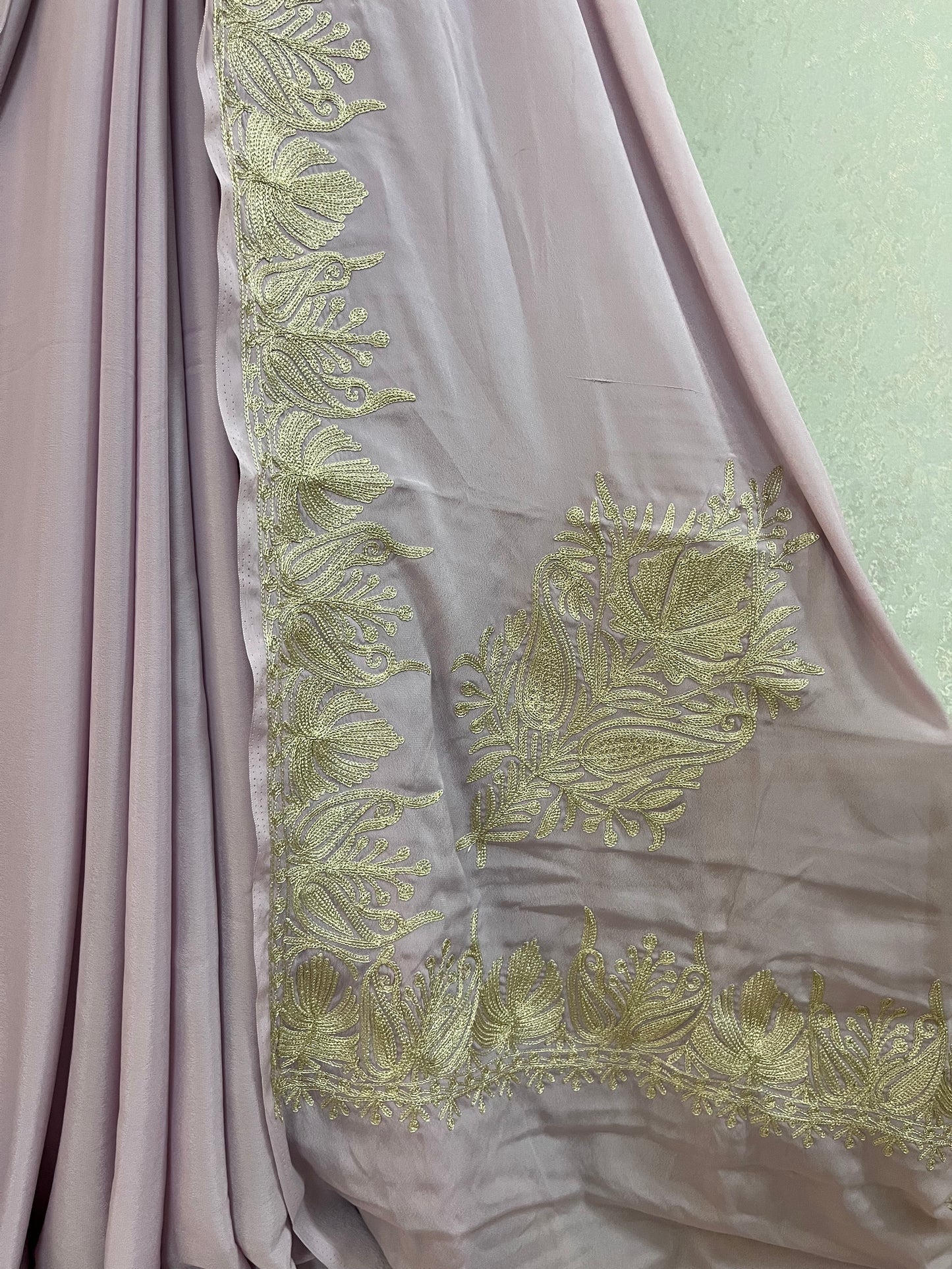 Soft Purple Crape Kashmiri Tilla Saree