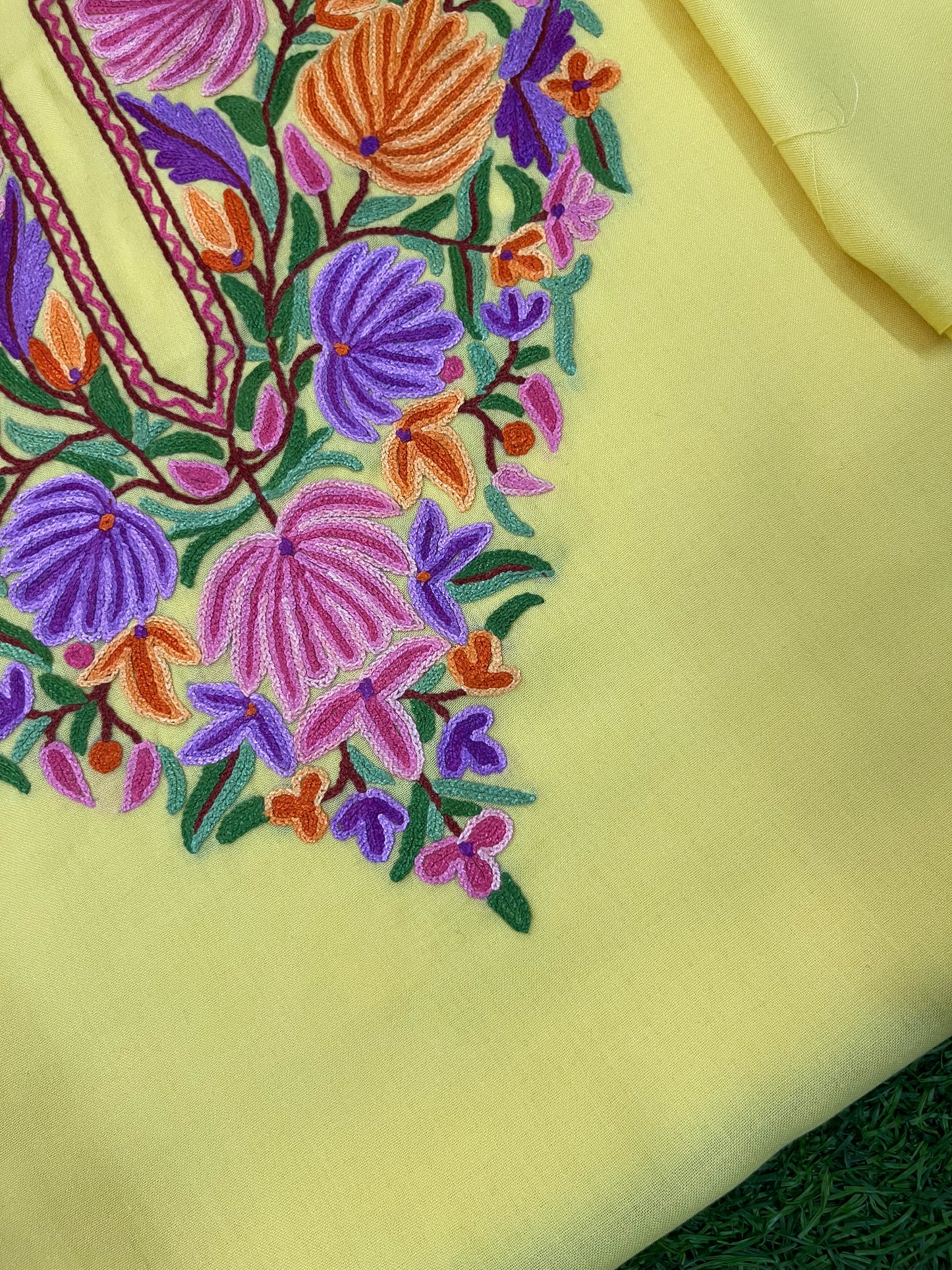 Yellow Cotton Two Piece Suit (Hand Embroidered)