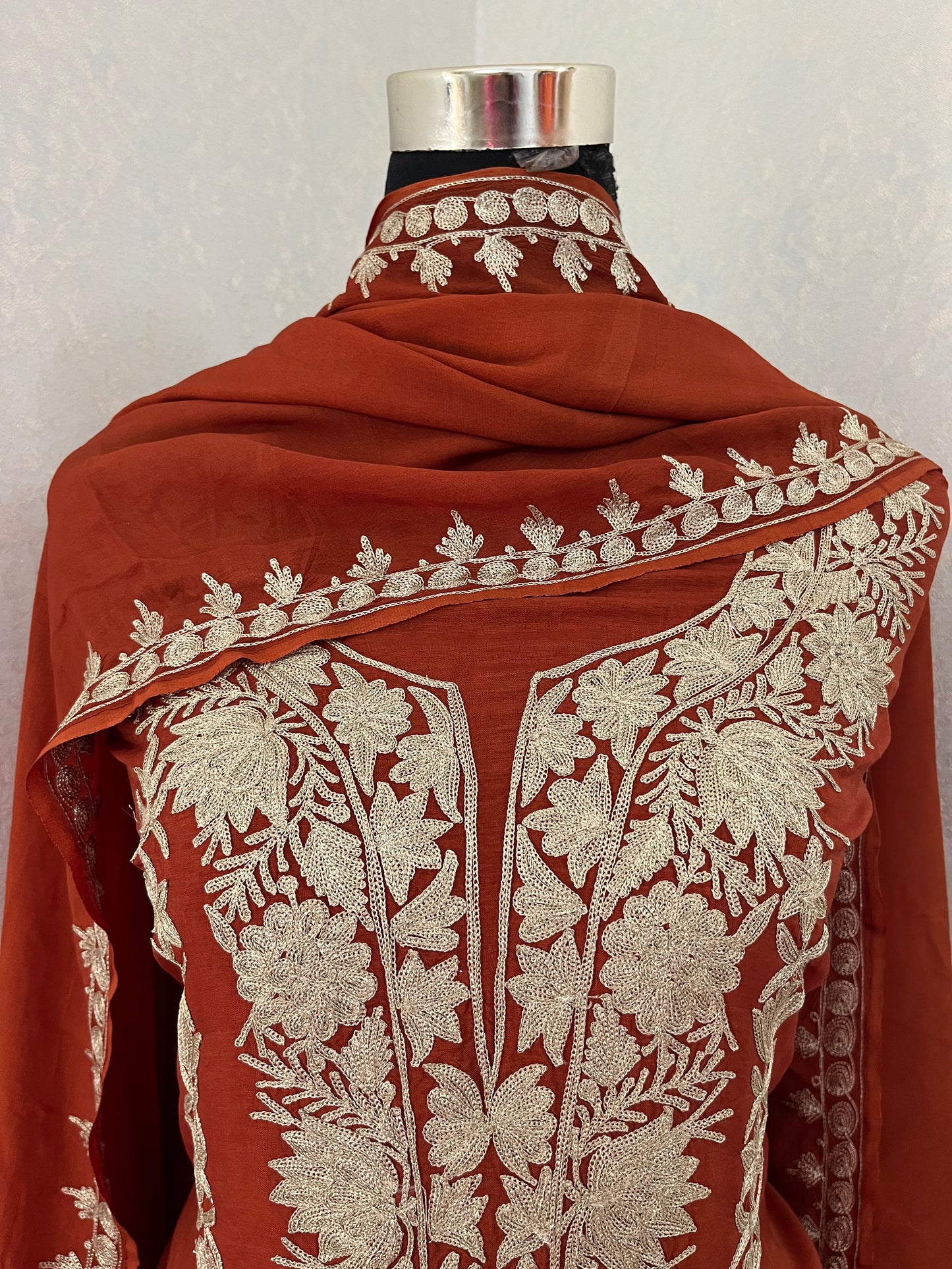 Rust Sanam Silk Kashmiri Suit
