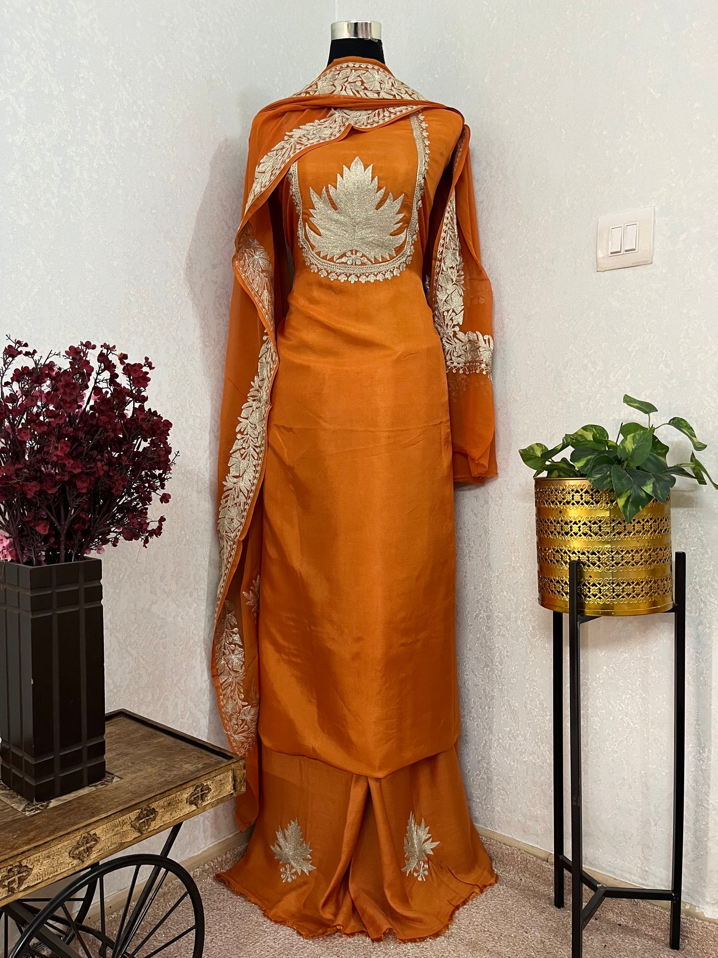 Light Orange Sanam’ Tilla Kashmiri Silk Suit