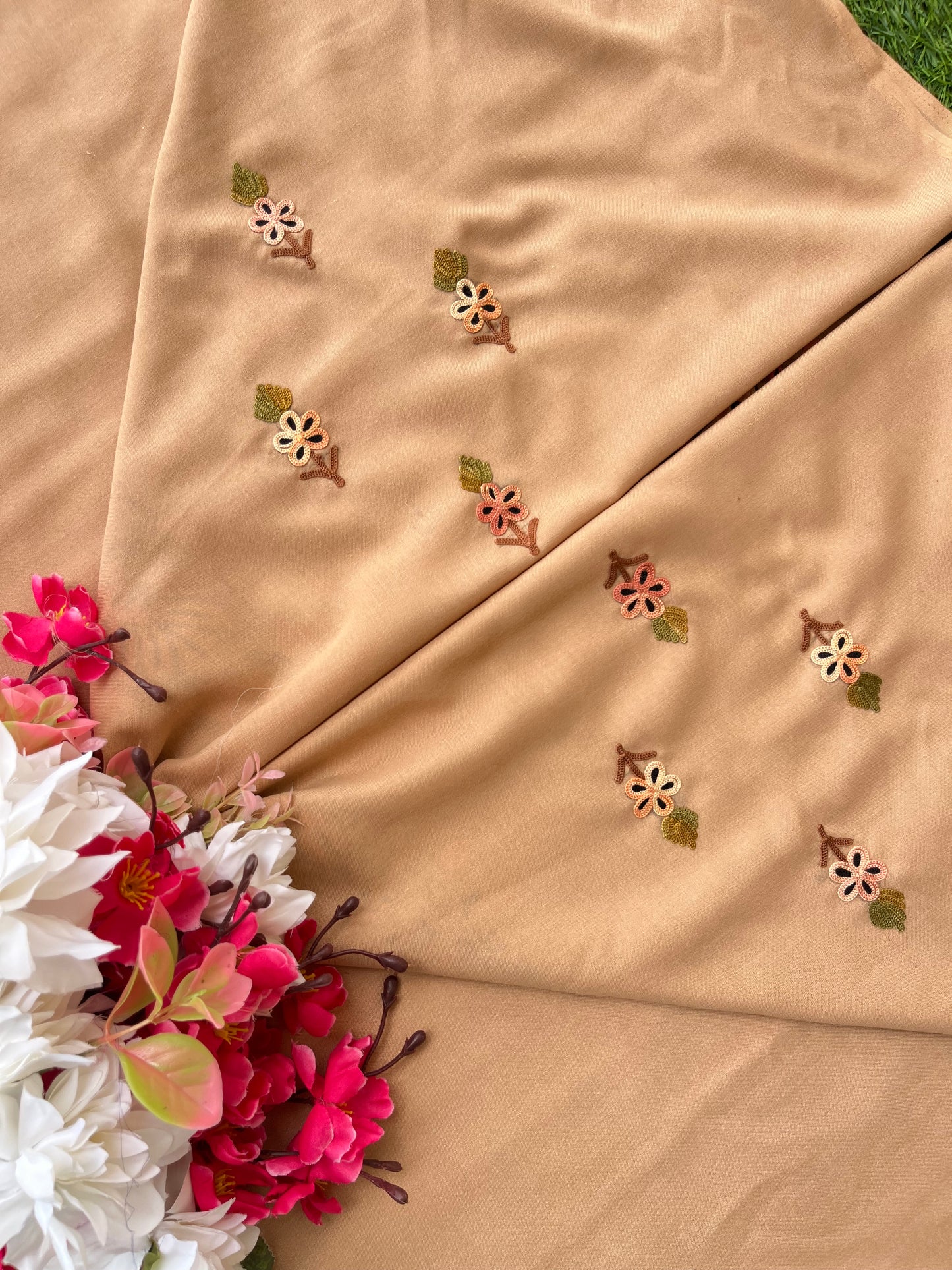 Beige Cotton Unstitched Cord Set