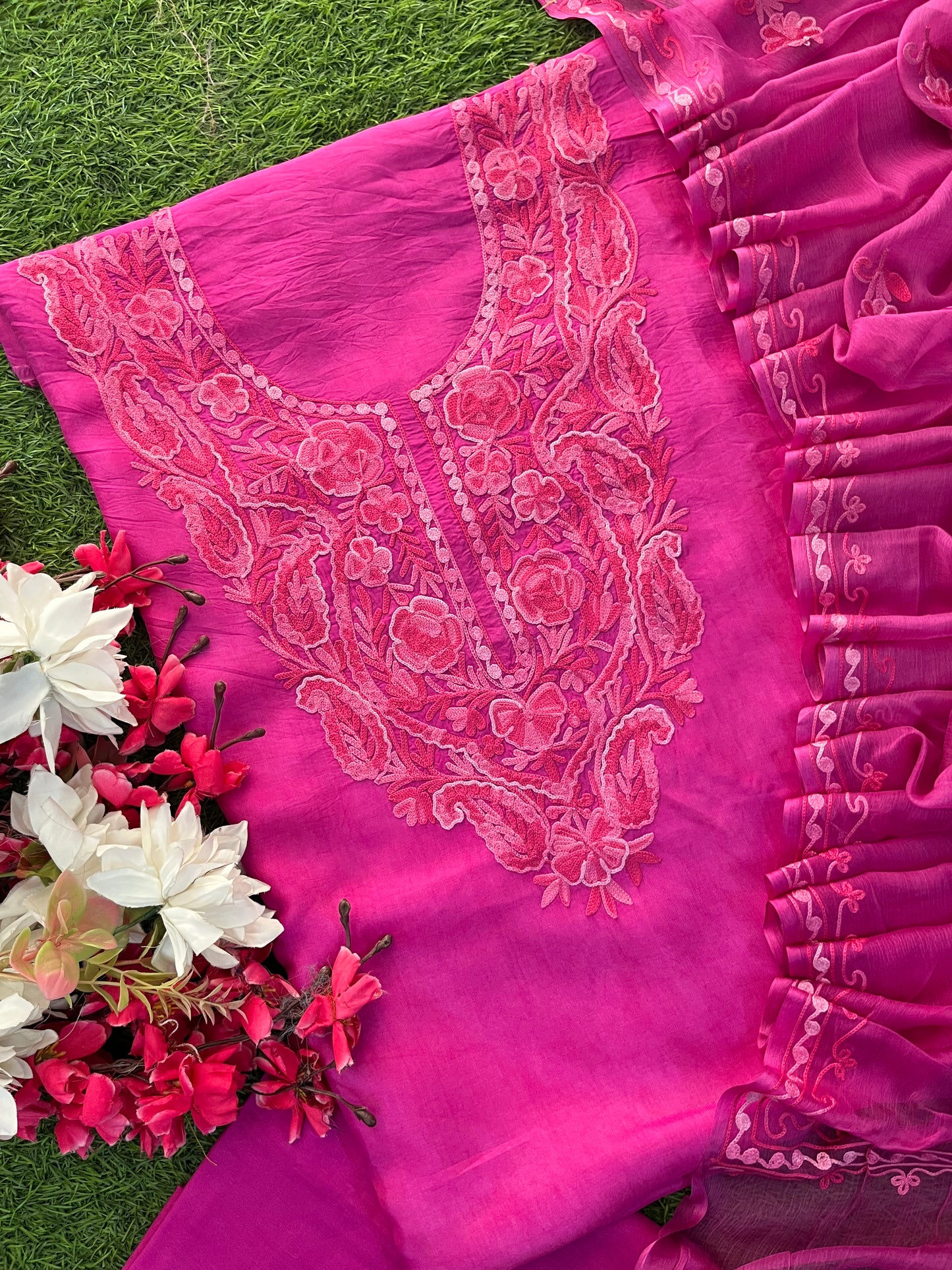 Rose Pink Opada Silk Kashmiri Suit
