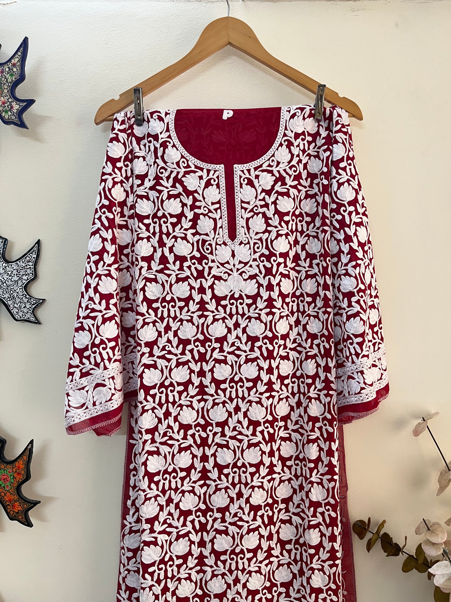 Georgette Front Back Jaal Kashmiri  Semi Stitched Kurta