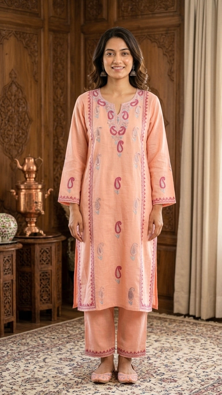 Pastel Pink Cotton Stitched Co-ord Set (XXL)