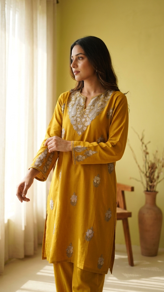 Yellow Cotton Cord Set  Size(40)