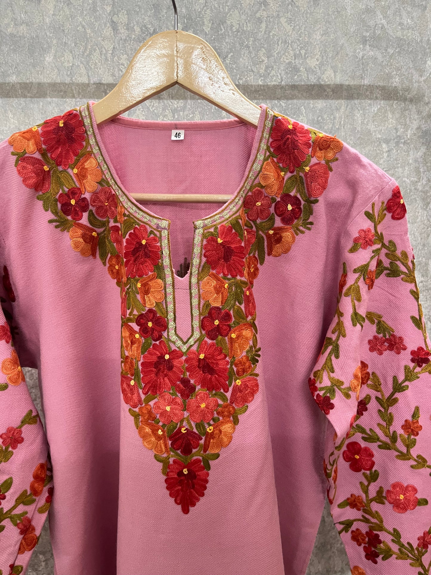 Soft Pink Woollen Kashmiri Co-Ord Set ( Size 42 )