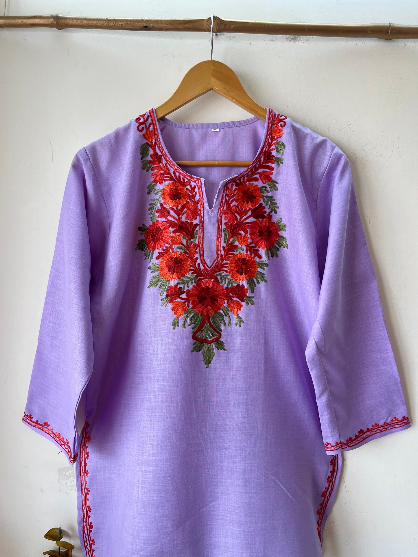 Lavender Cotton Aari Work Kurti