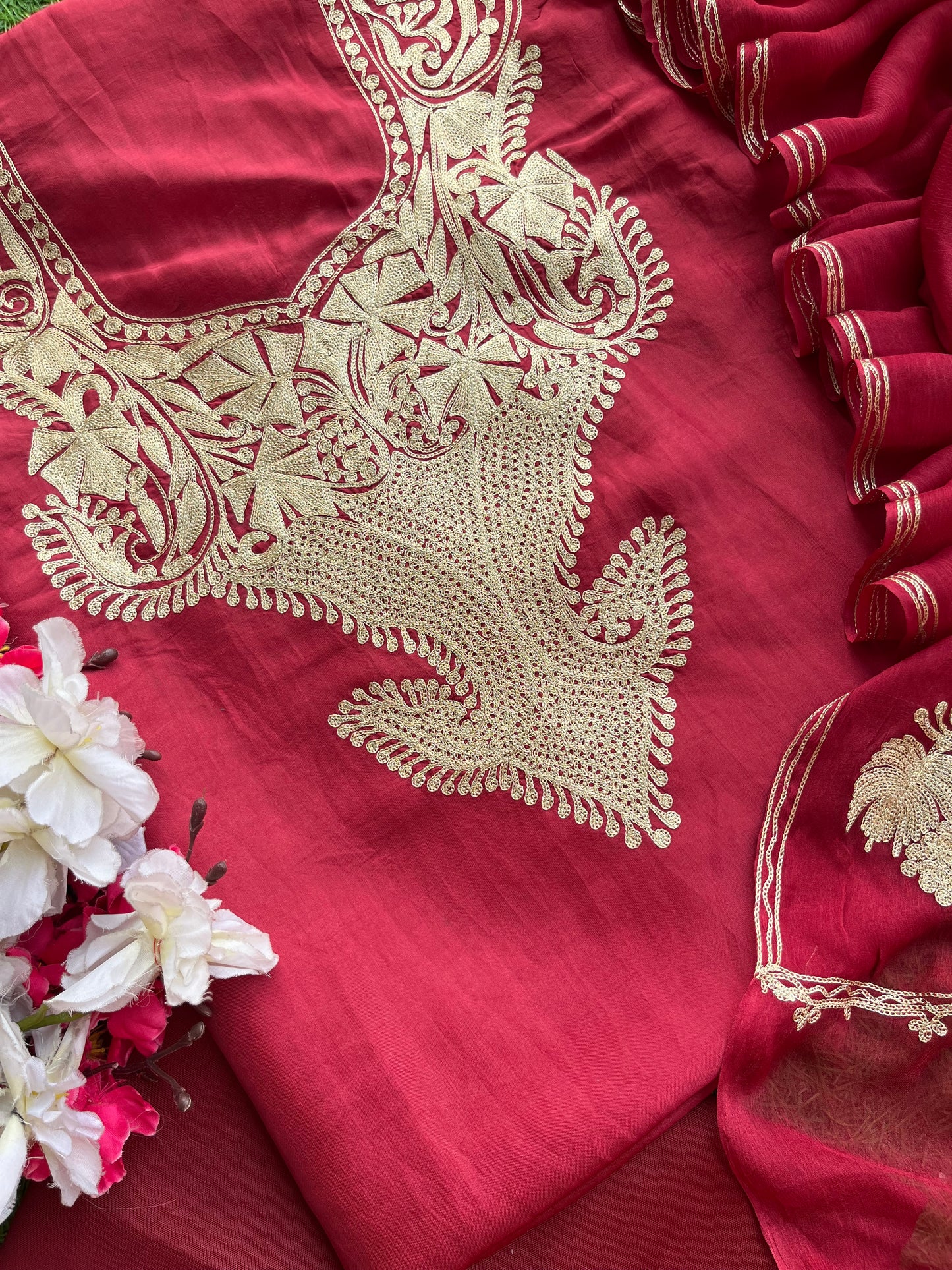 Maroon Silk Tilla Kashmiri Suit