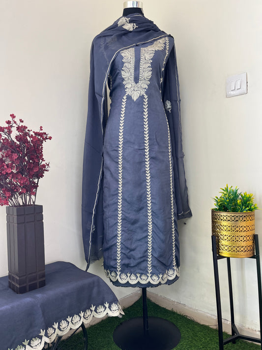 Sanam’ English Blue Silk Tilla Embroidered Suit material