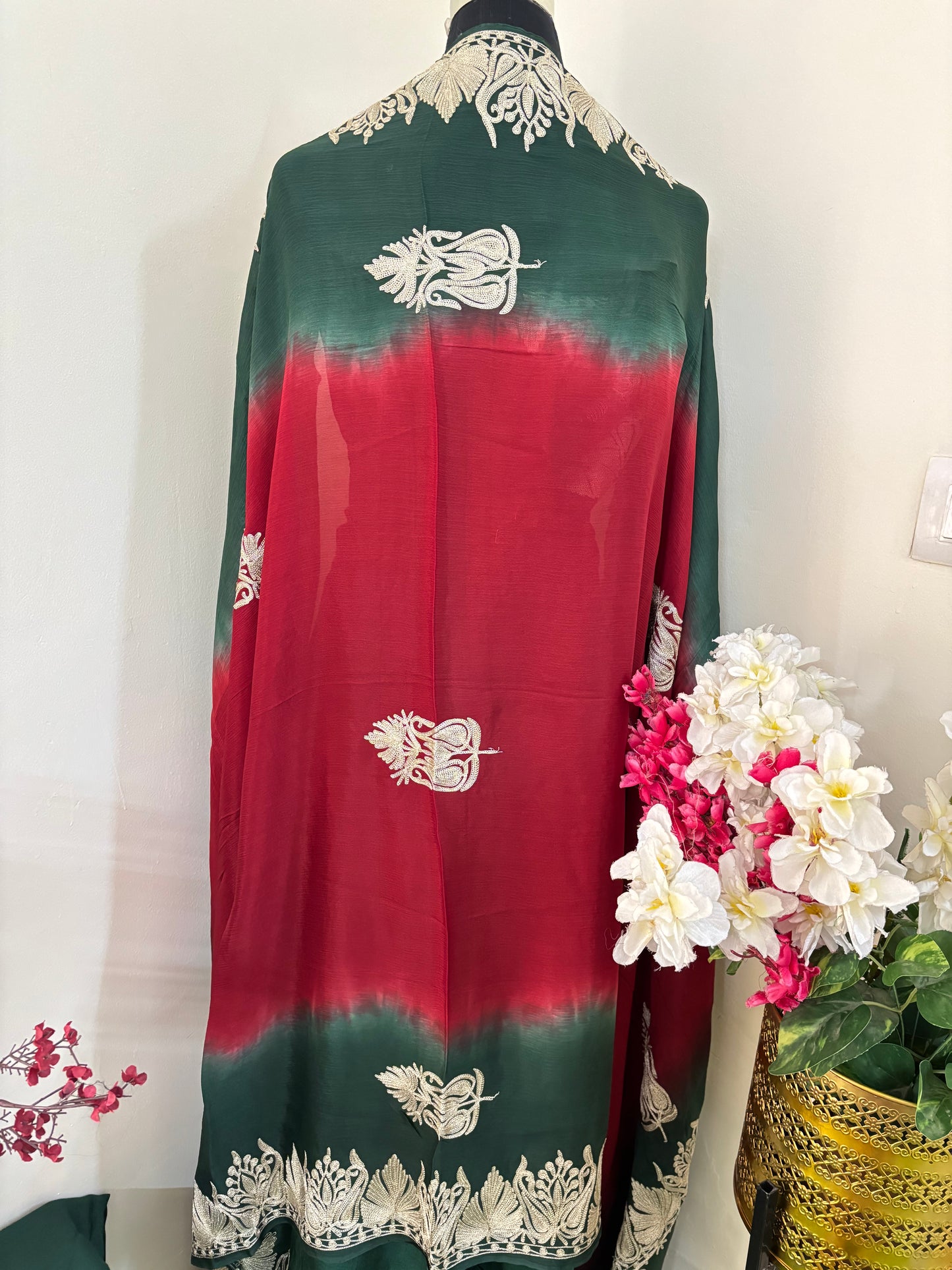 Sanam Bottle Green Silk Kashmiri Suit