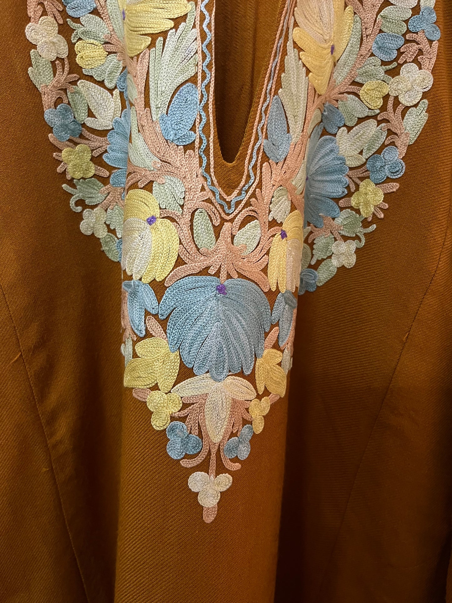 Mustard Yellow Aari Embroidered Wool Pheran