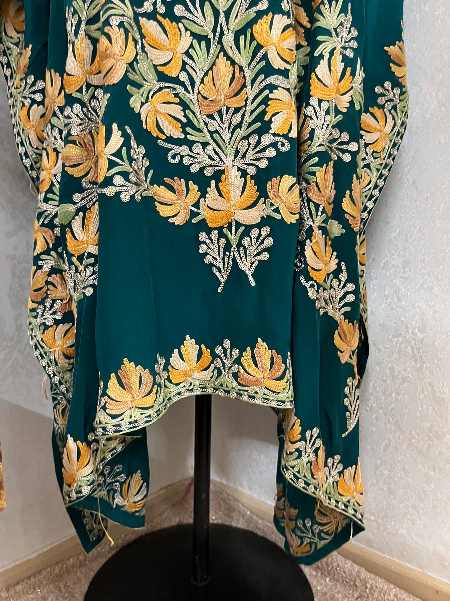 Green Pure Crape Kashmiri Kaftan