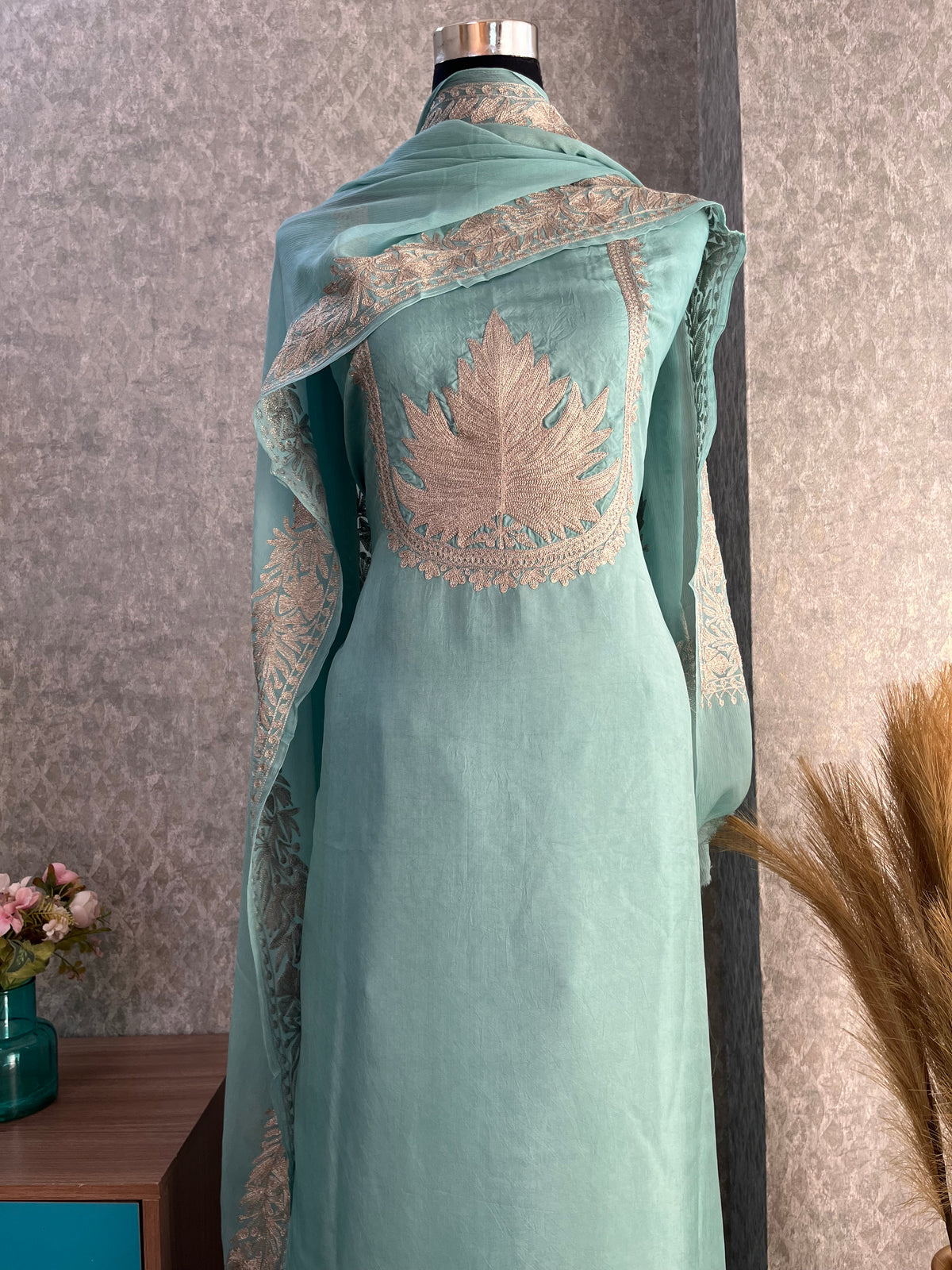 Sky Blue Sanam’ Tilla Kashmiri Silk Suit