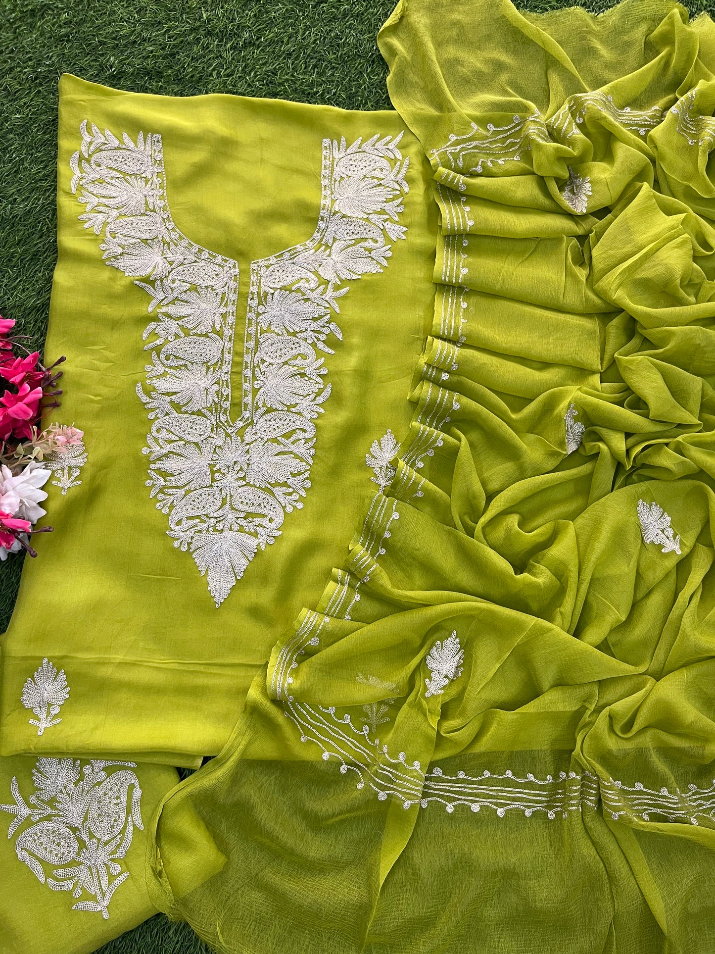 Green Silk Tilla Kashmiri Suit
