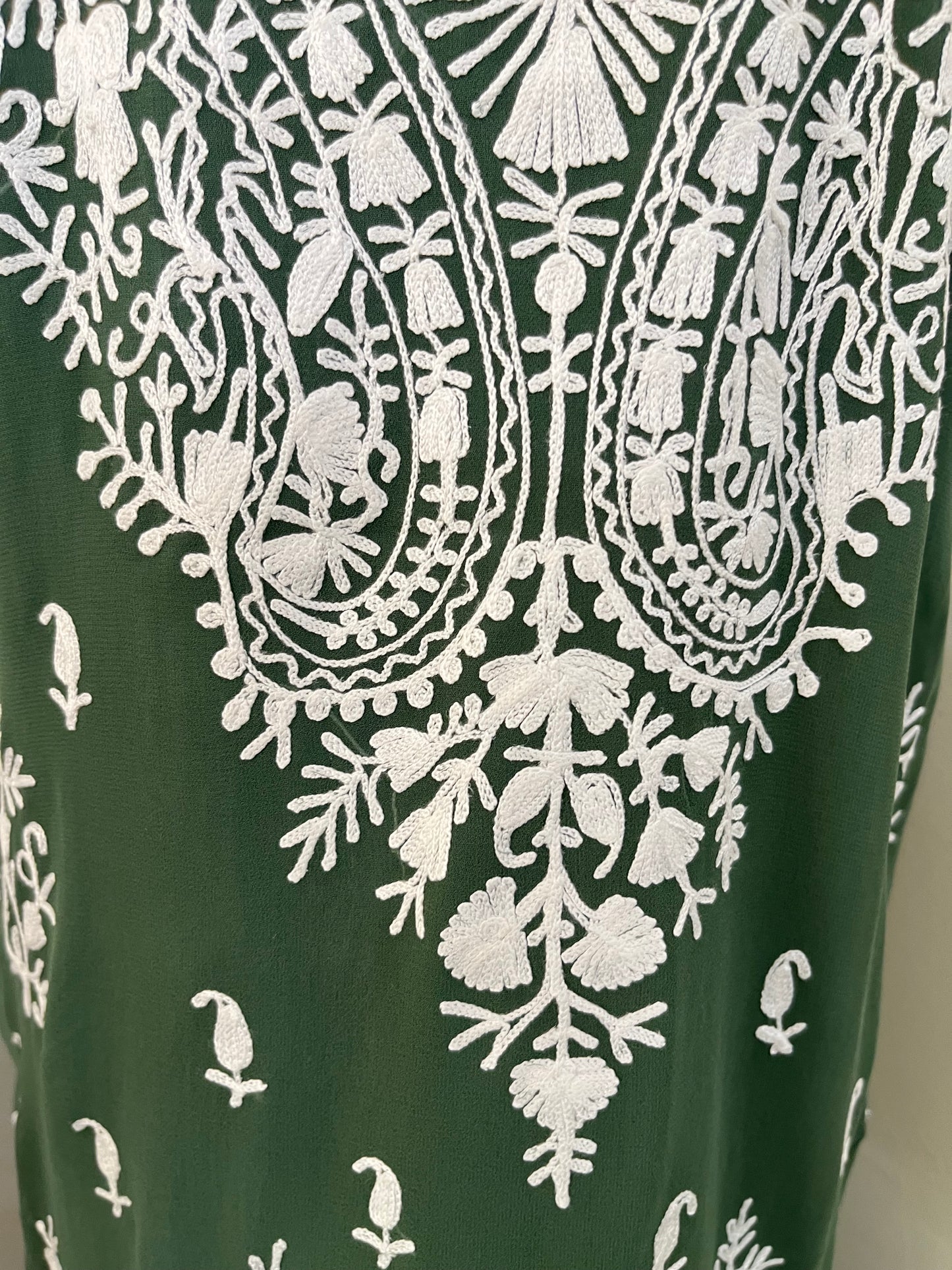 Moss Green Georgette Kashmiri Unstitched Kurta Material