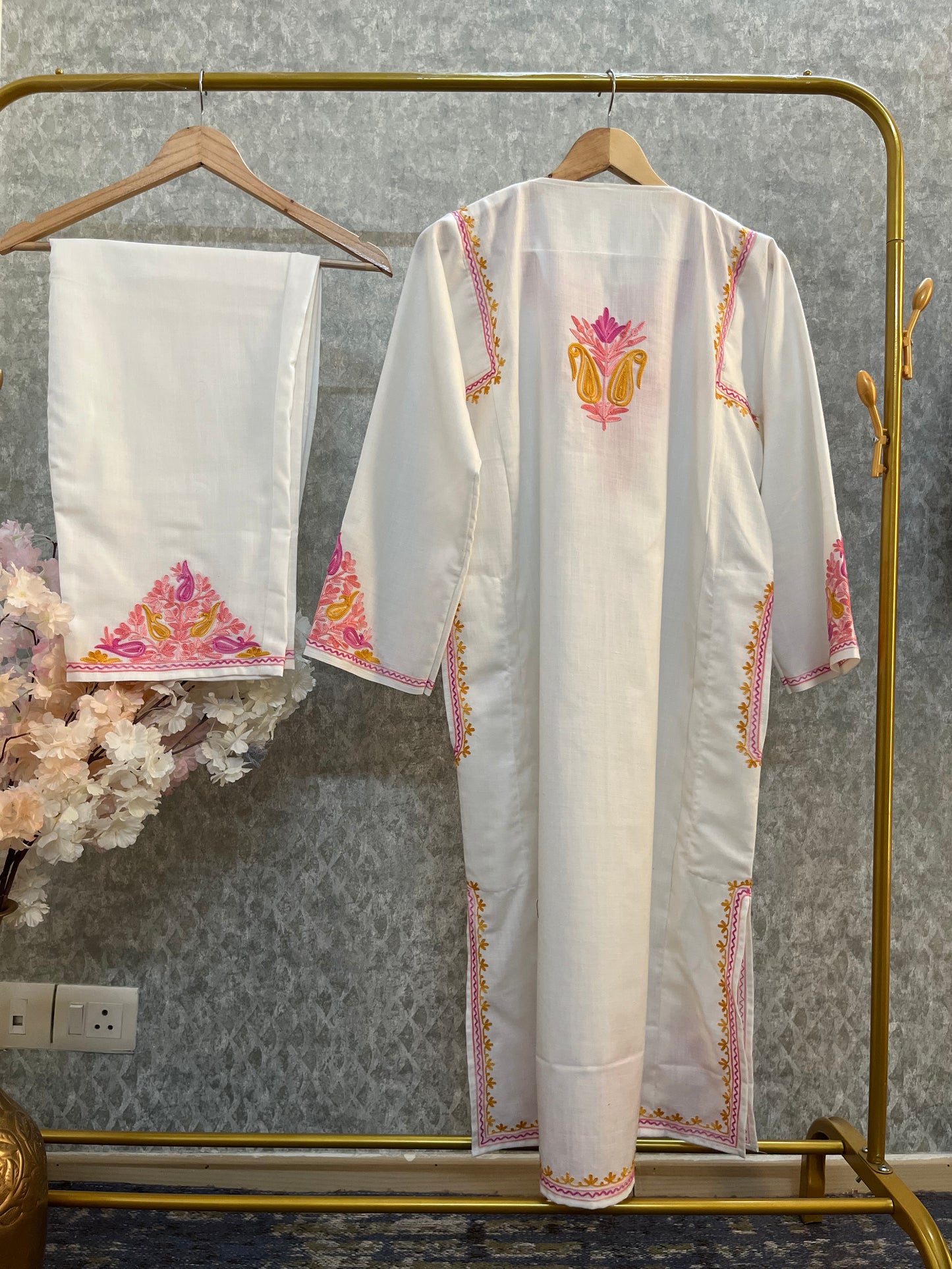 Off White Cotton Pheran Set
