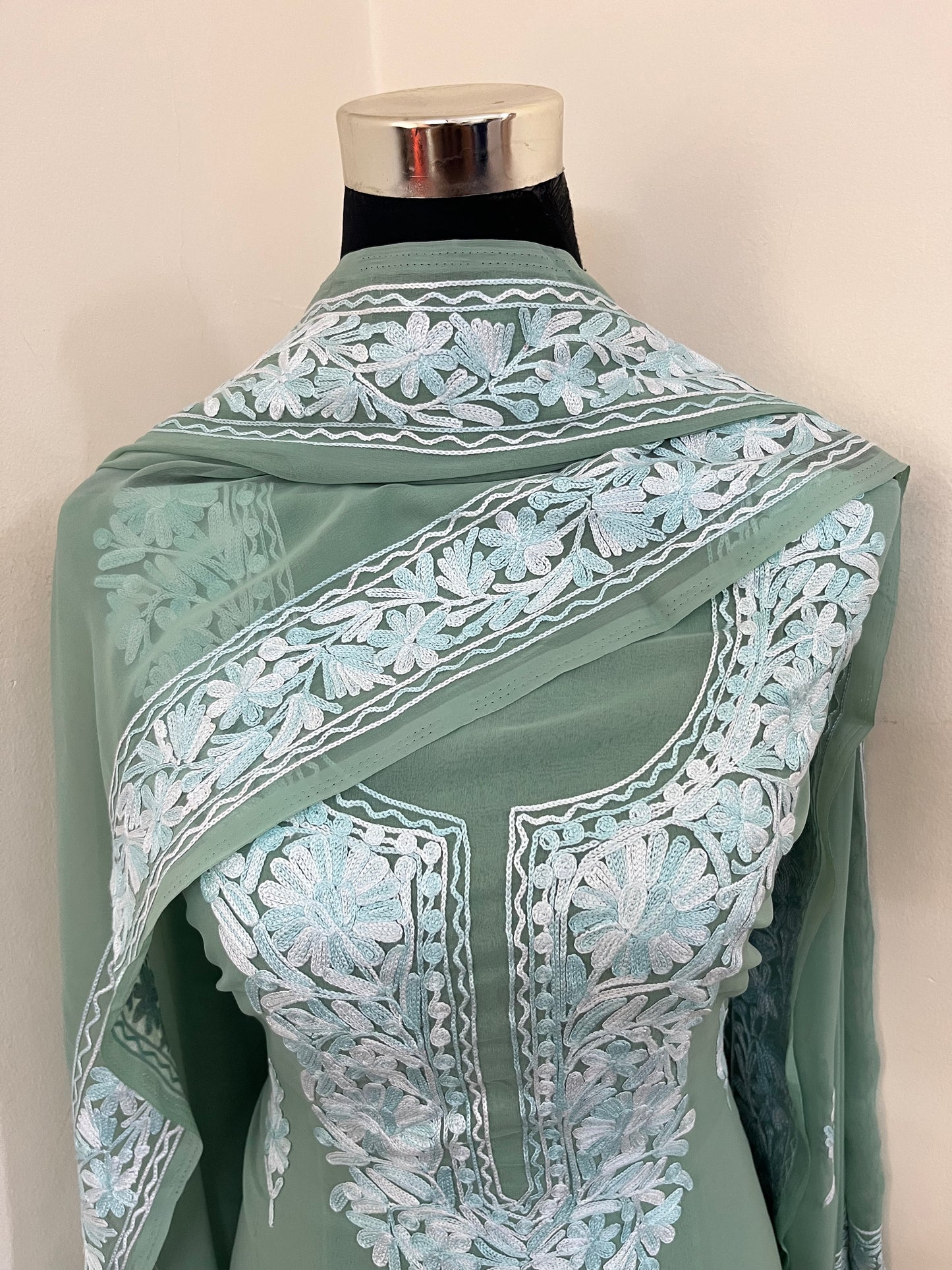 Tea Green Georgette Kashmiri Suit